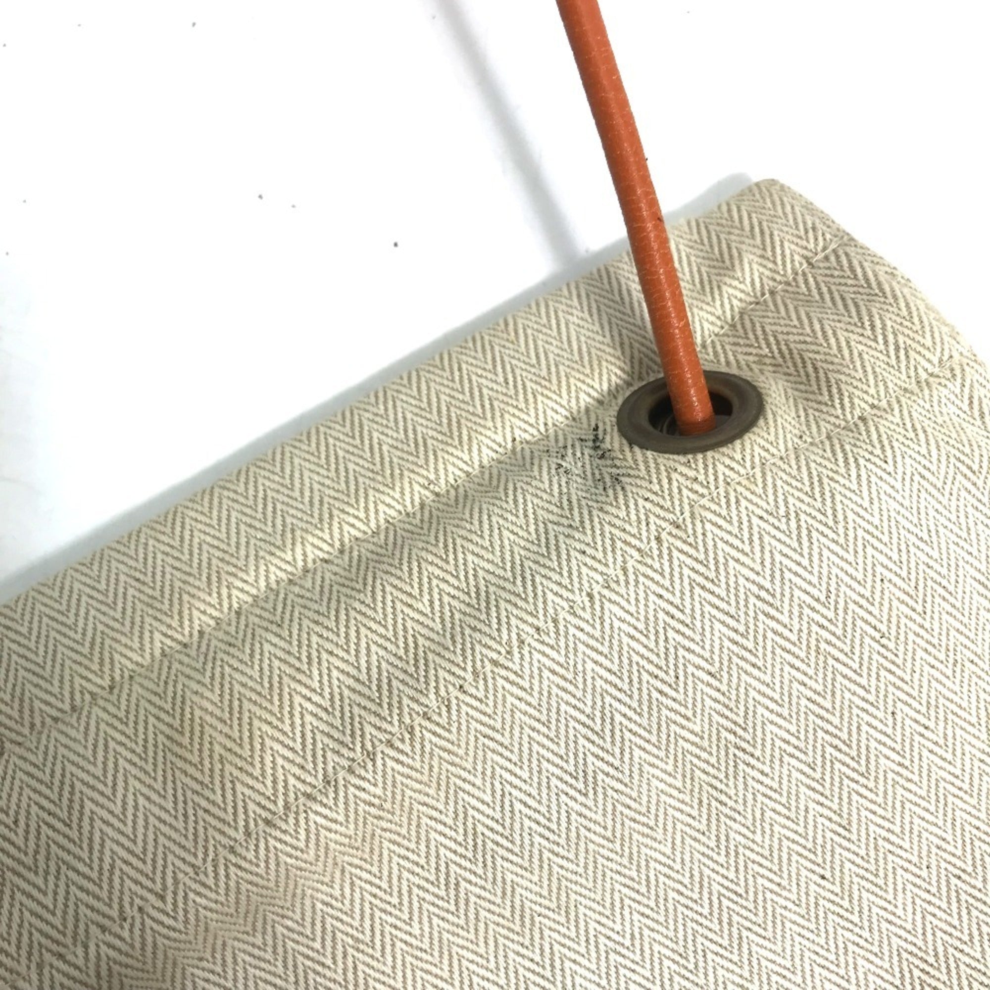 Hermes Beige Orange Canvas Leather Shoulder Bag (Pre-Owned)