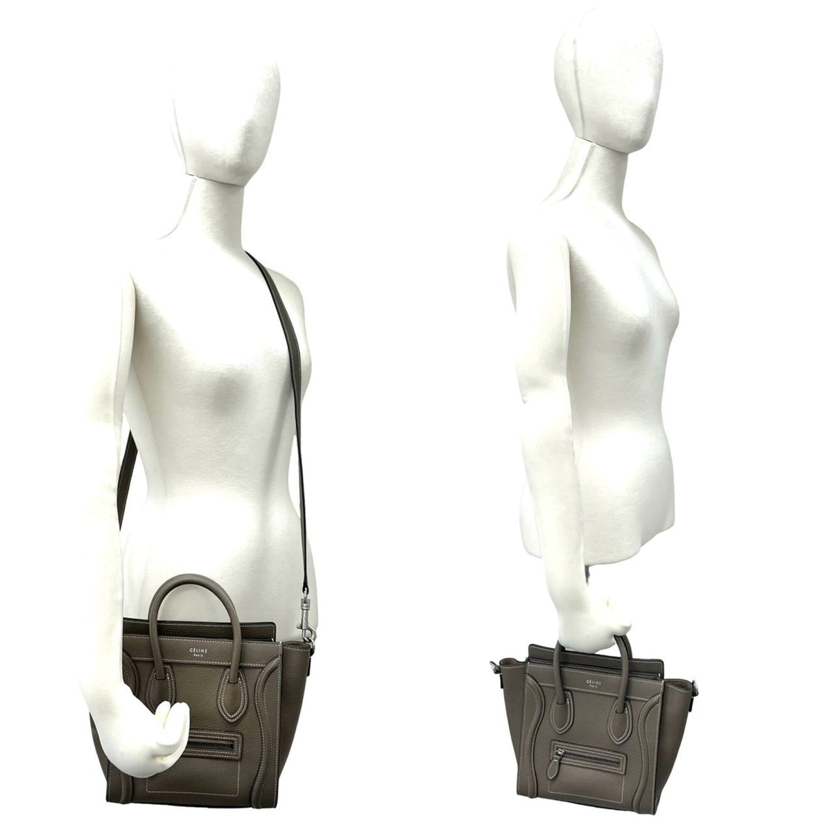 Celine Gray Leather Handbag Shoulder Bag Tote Bag (Pre-Owned)