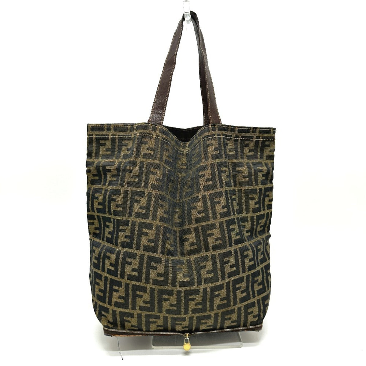 Fendi Zucca Brown Leather Canvas Eco-Bag Handbag Tote Bag (Pre-Owned)
