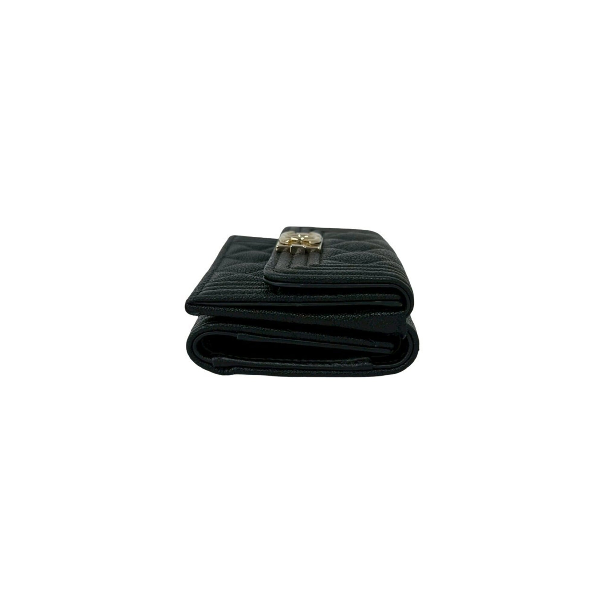 Chanel Black Grained Calfskin Wallet (Tri-Fold) (Pre-Owned)