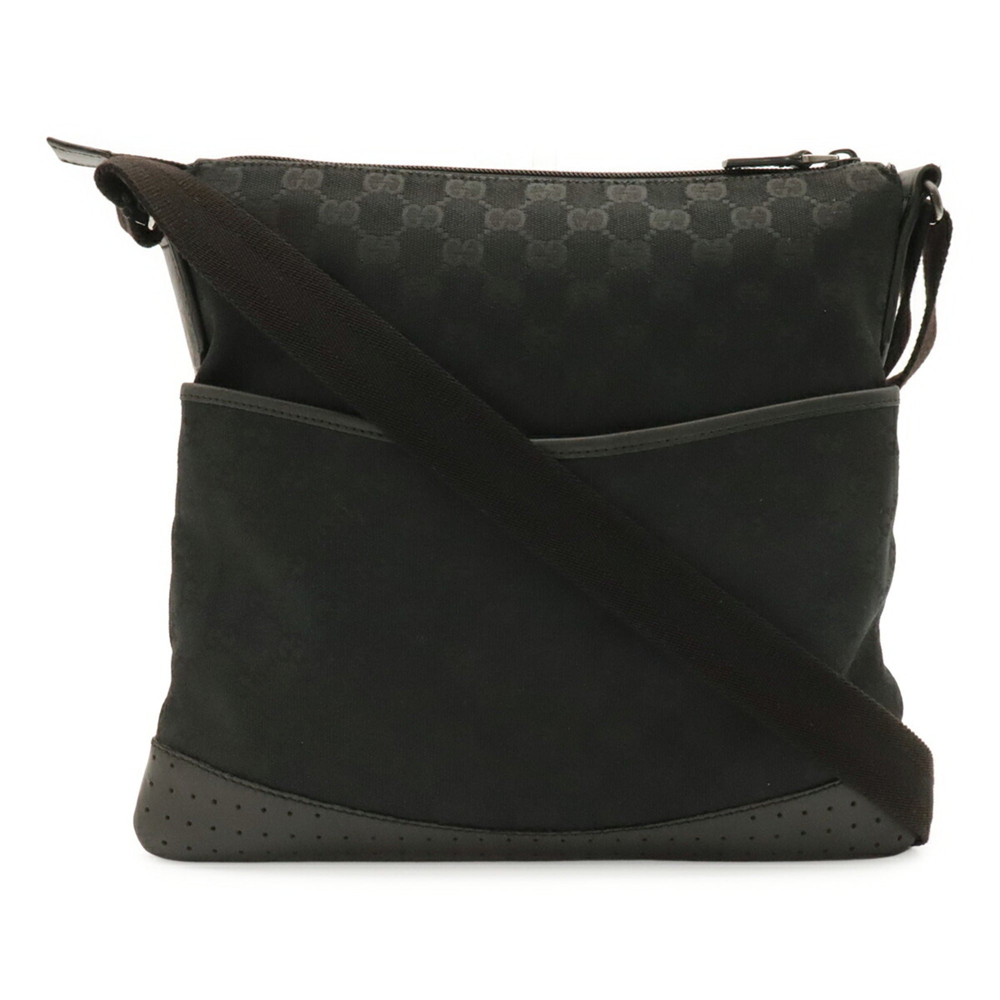 Gucci Black Canvas Leather Messenger Bag Shoulder Bag (Pre-Owned)