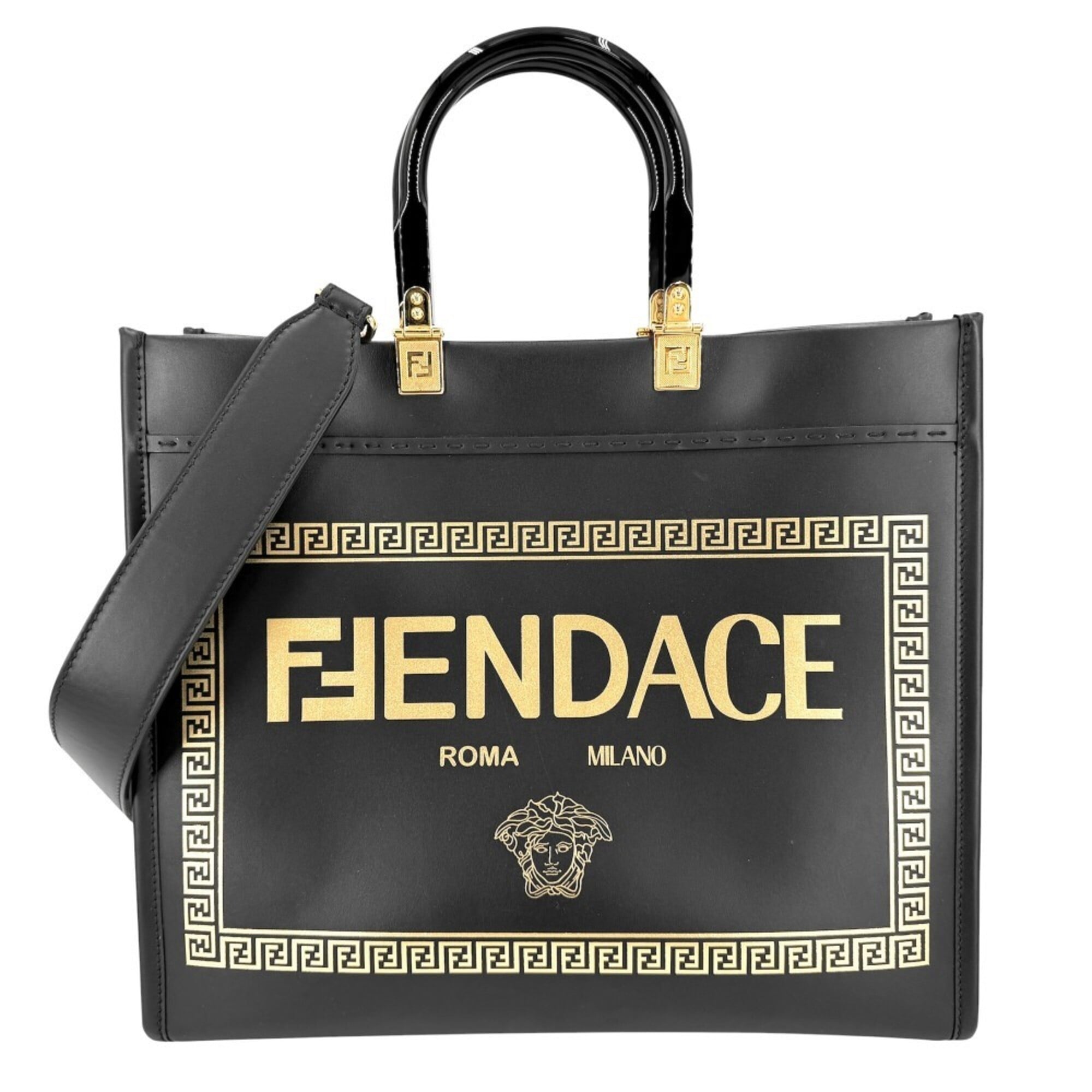 Fendi Black Leather Handbag Shoulder Bag Tote Bag (Pre-Owned)