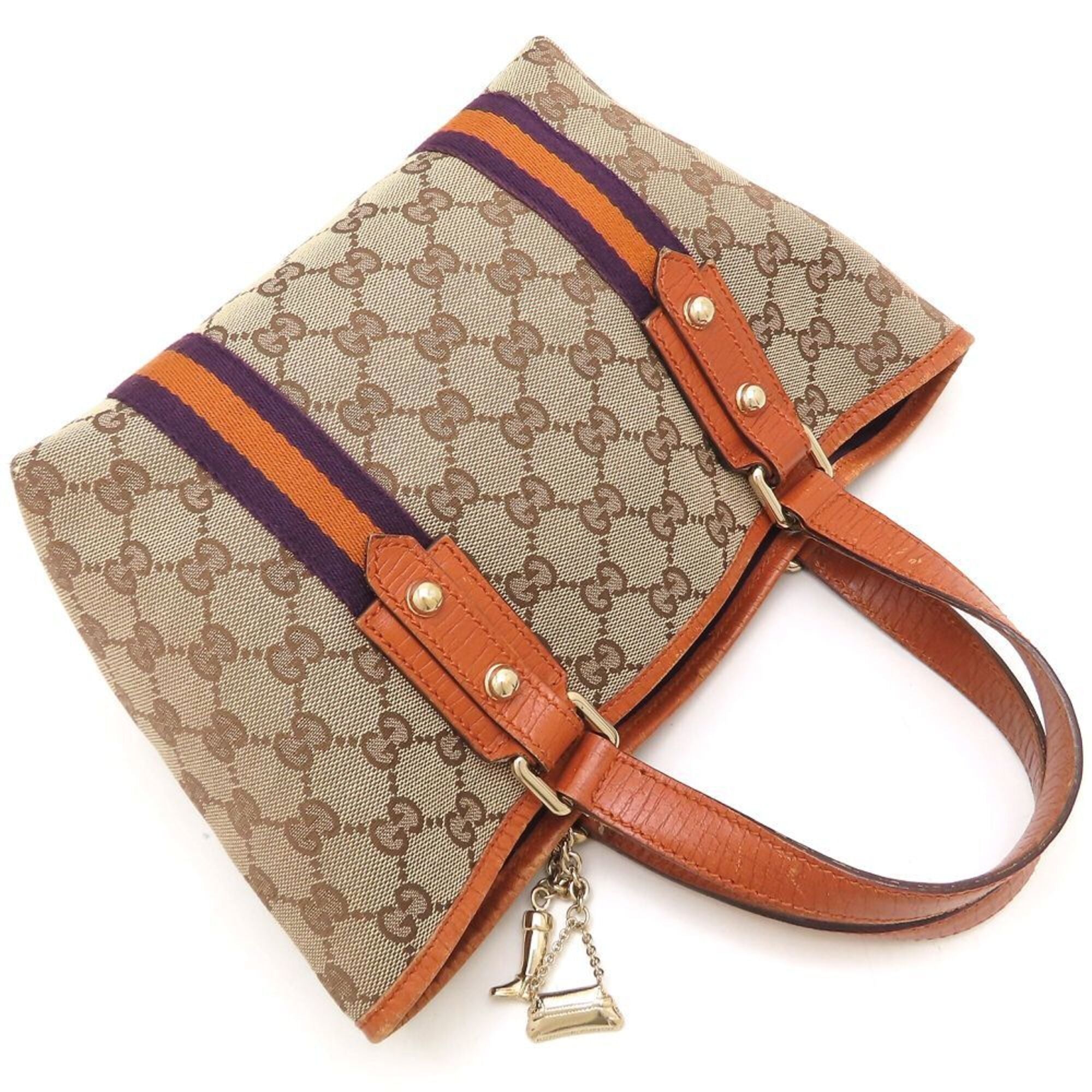 Gucci Sherry Line Beige Orange Purple Gg Canvas Leather Handbag (Pre-Owned)