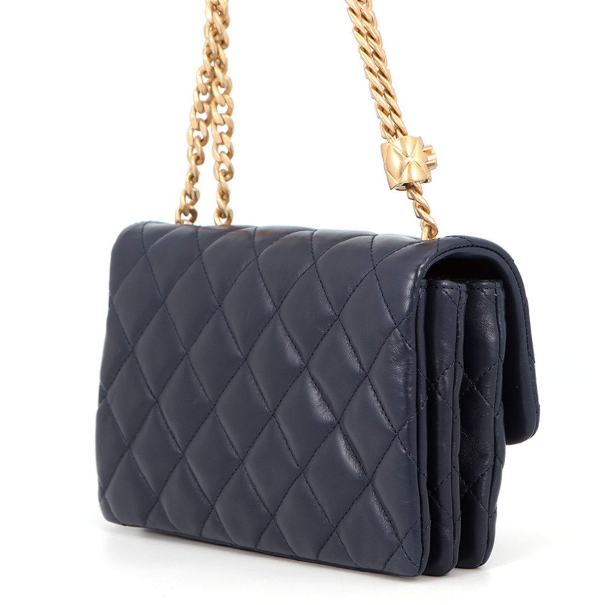 Chanel Navy Leather Handbag Shoulder Bag (Pre-Owned)