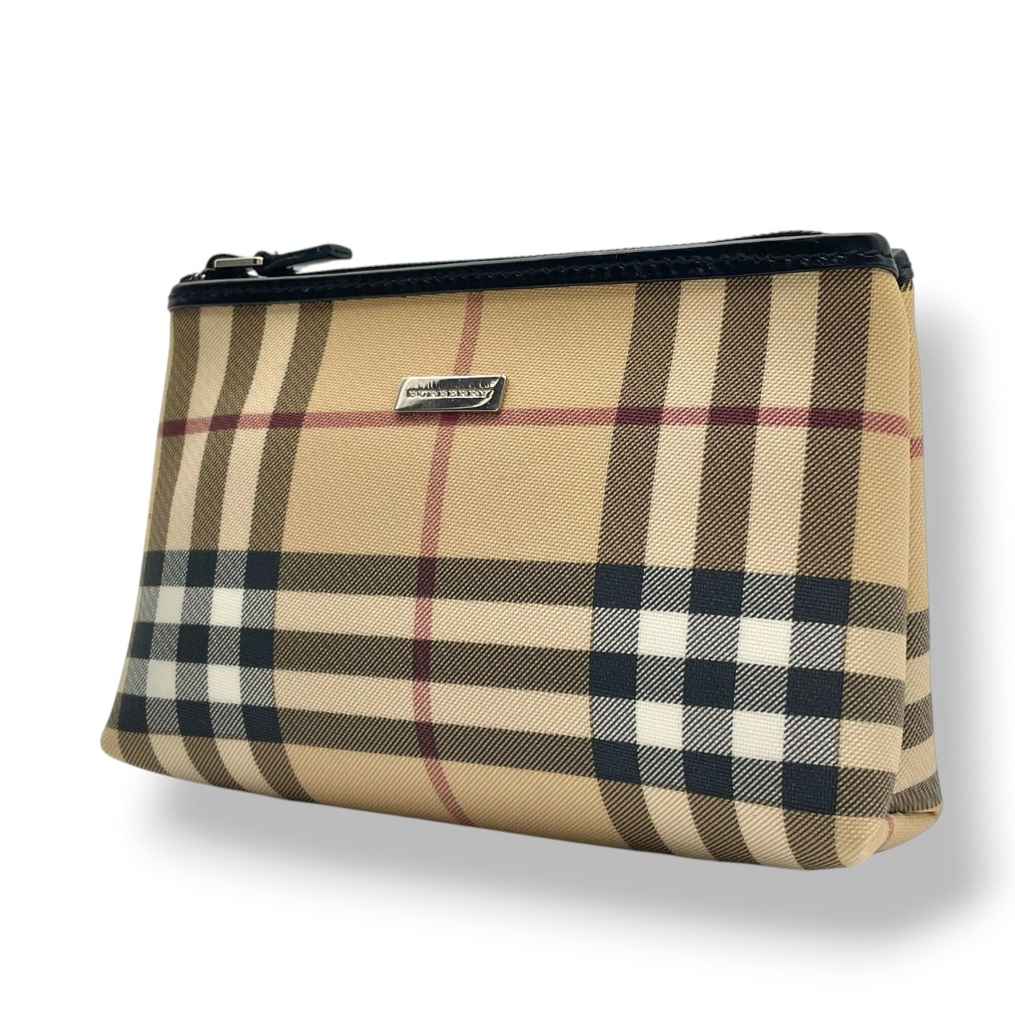 Burberry Beige Black Pvc Leather Pouch (Pre-Owned)