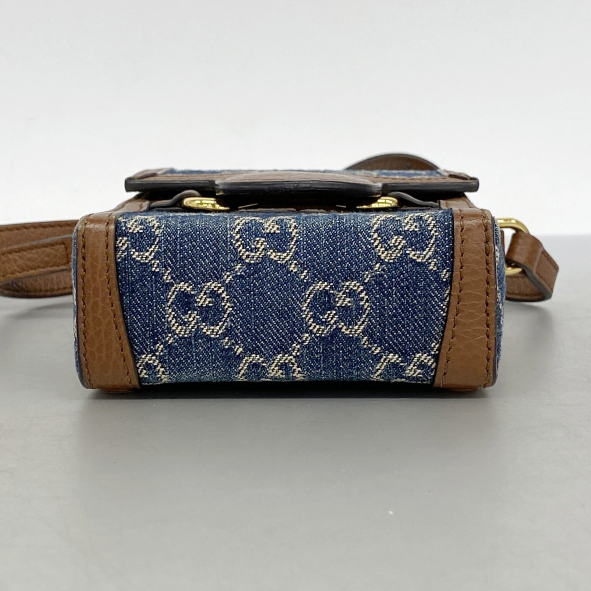 Gucci Blue Brown Denim Shoulder Bag (Pre-Owned)