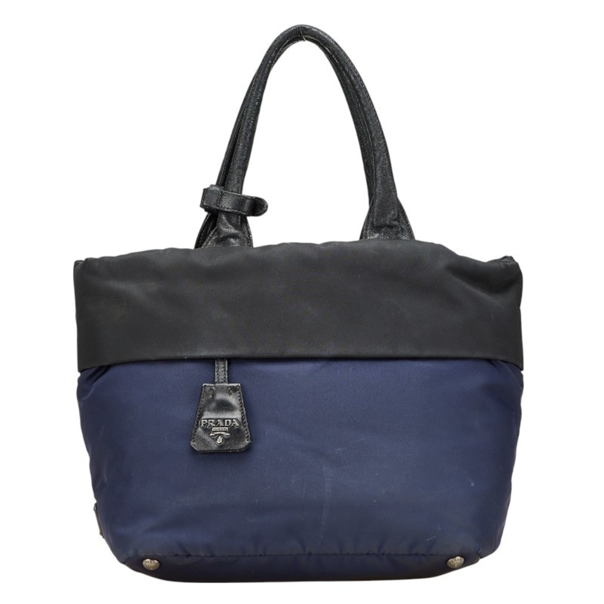 Prada Navy Black Nylon Handbag Tote Bag (Pre-Owned)