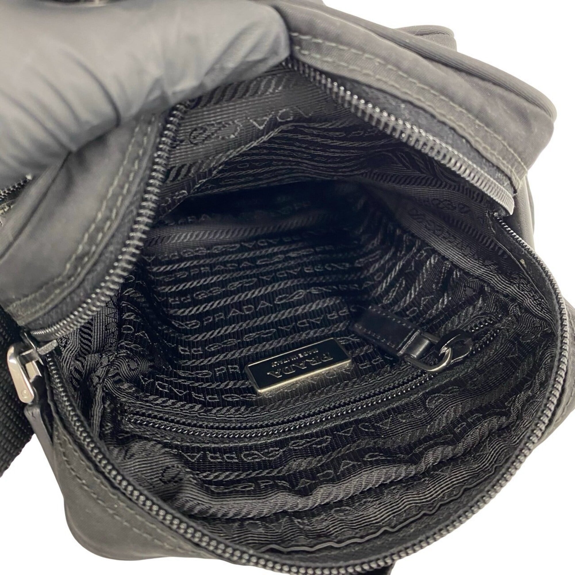 Prada Black Nylon Leather Pochette Shoulder Bag (Pre-Owned)