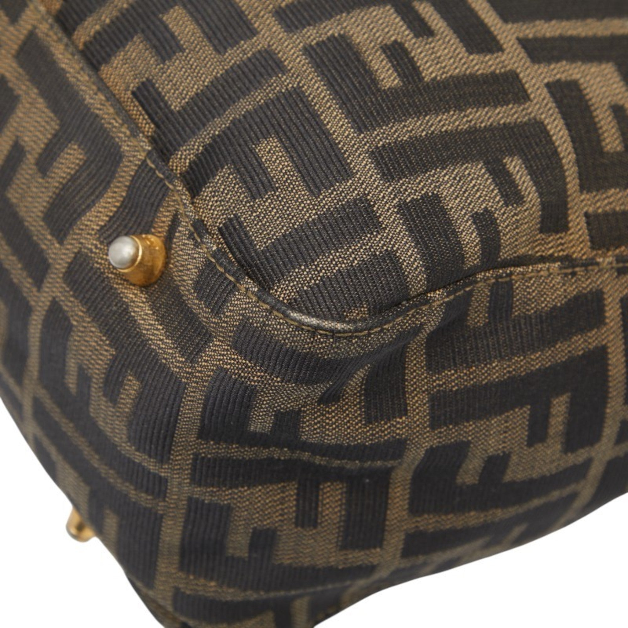 Fendi Black Brown Canvas Leather Handbag (Pre-Owned)