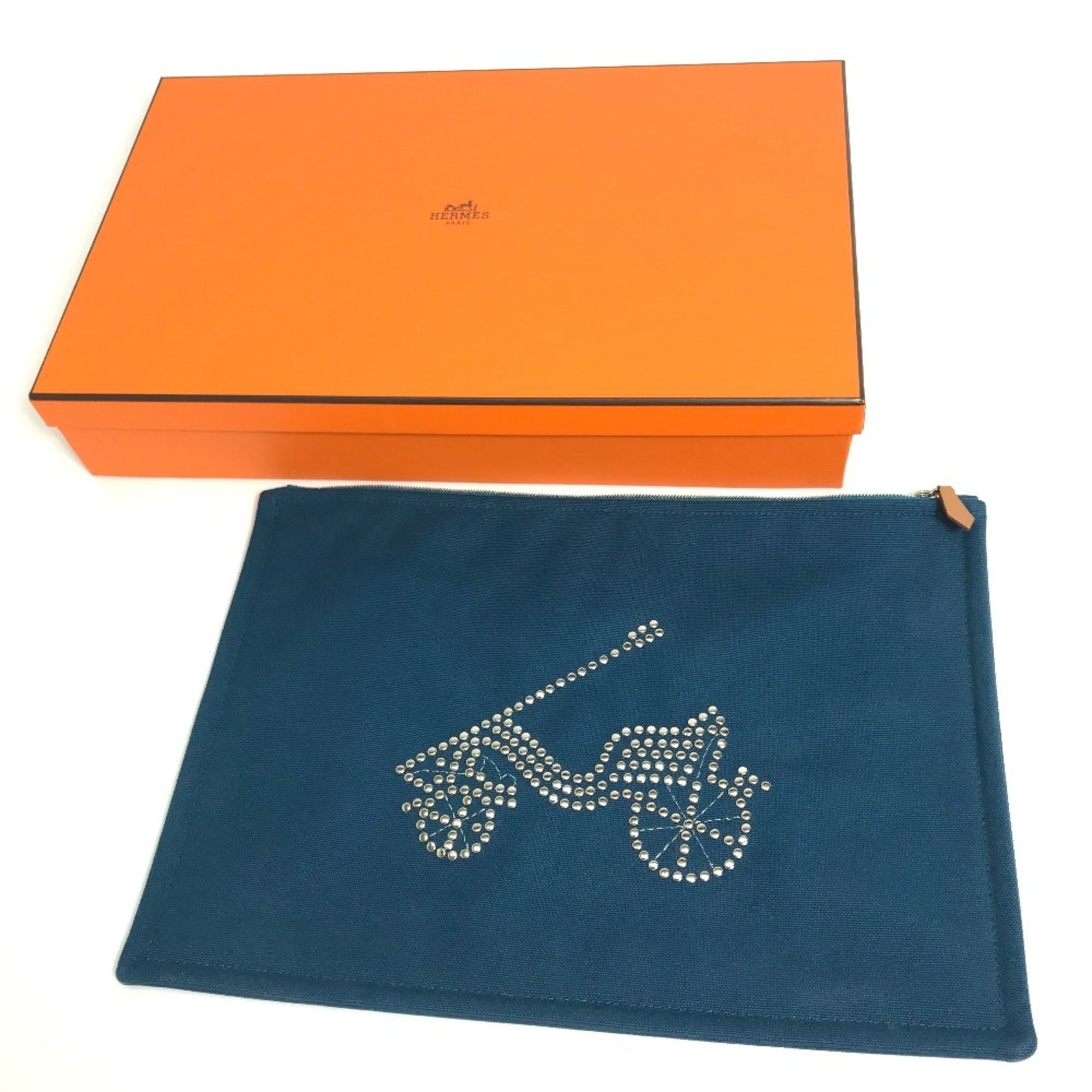 Hermes Blue Canvas Pouch (Pre-Owned)