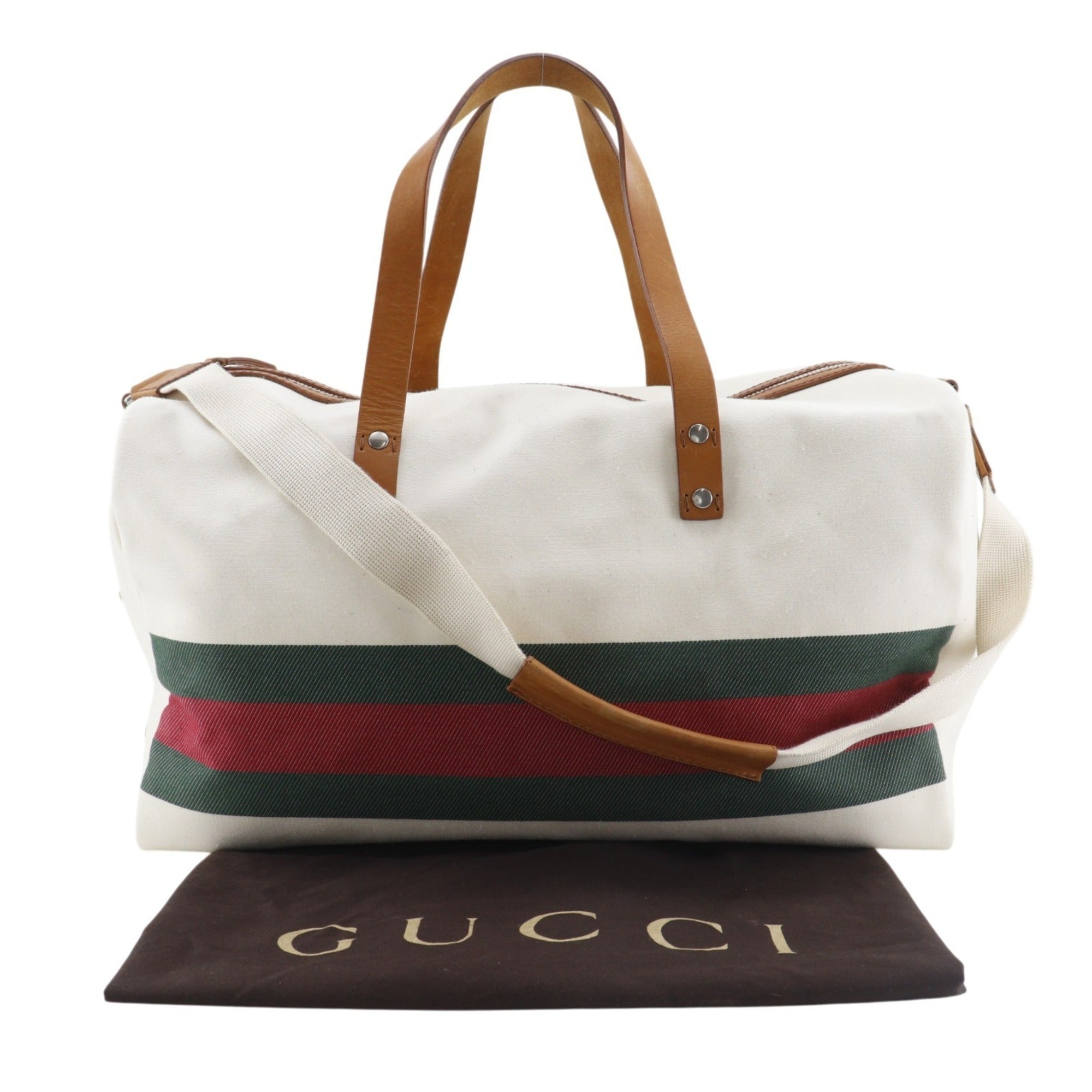 Gucci Off-White Canvas Boston Bag (Pre-Owned)