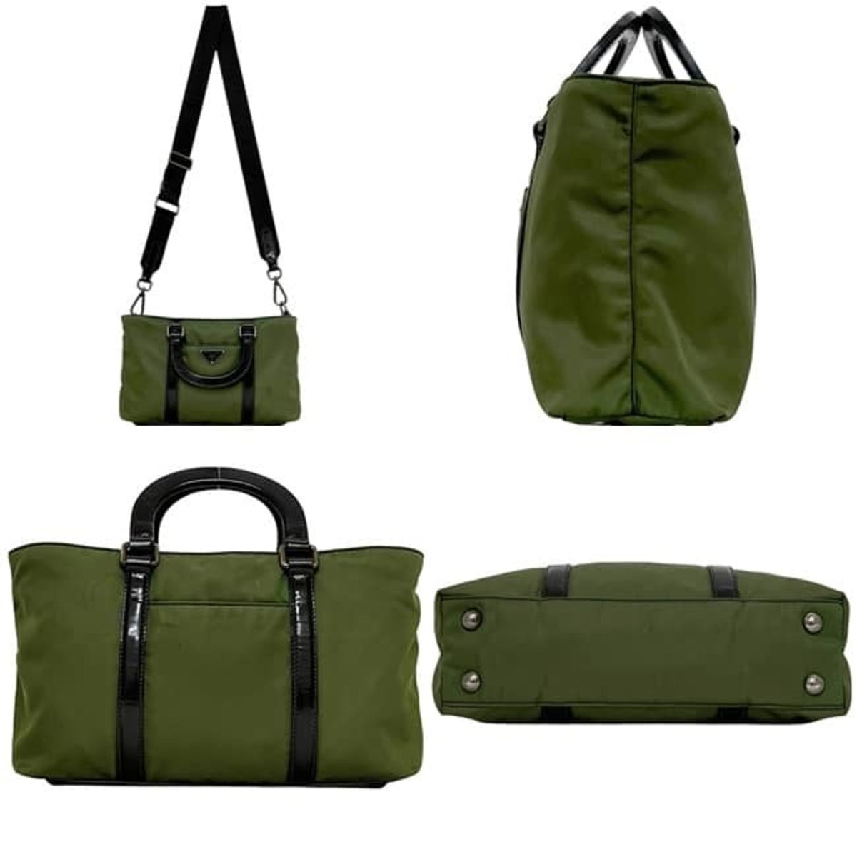 Prada Green Khaki Nylon Leather Handbag Shoulder Bag (Pre-Owned)