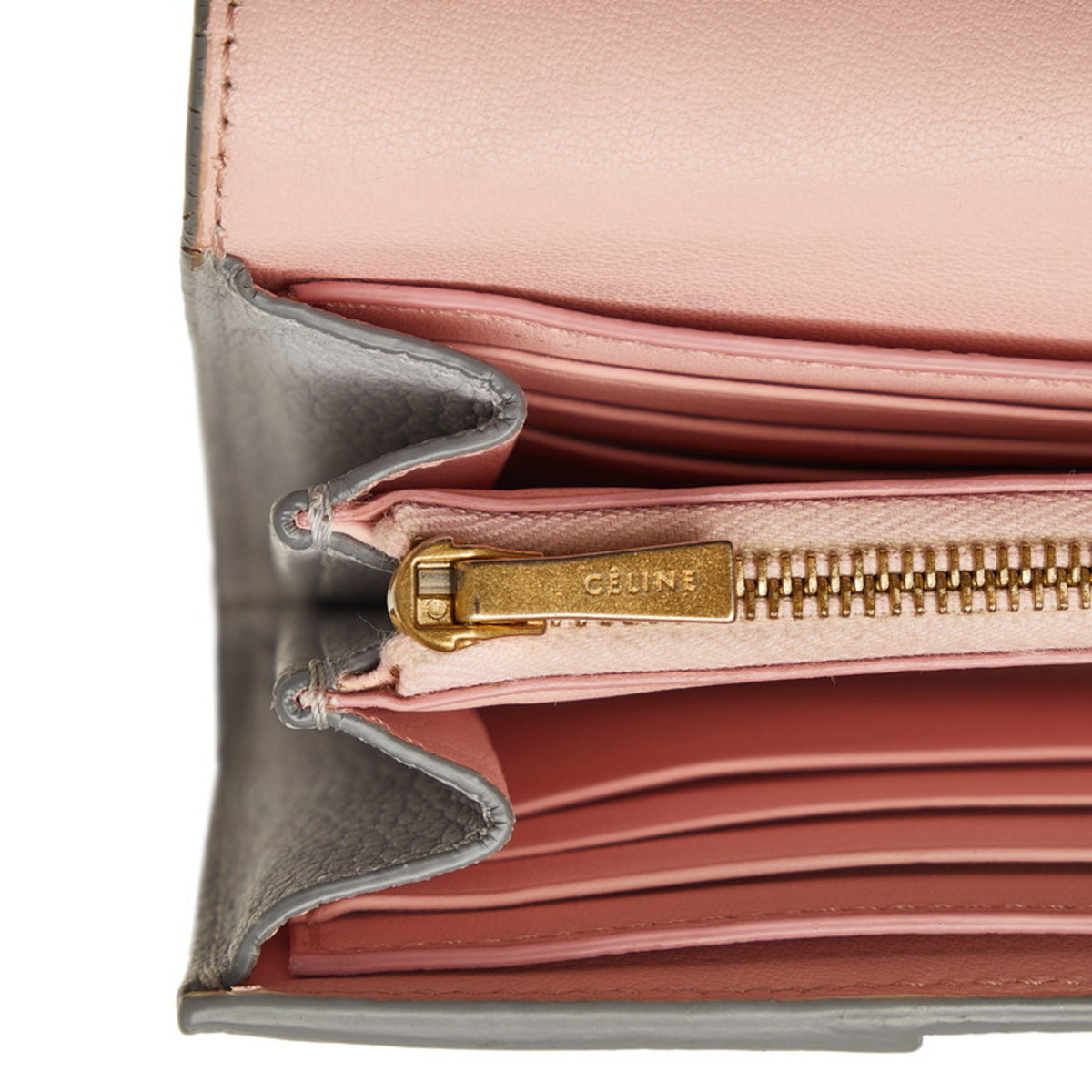 Celine Gray Leather Long Wallet (Bi-Fold) (Pre-Owned)