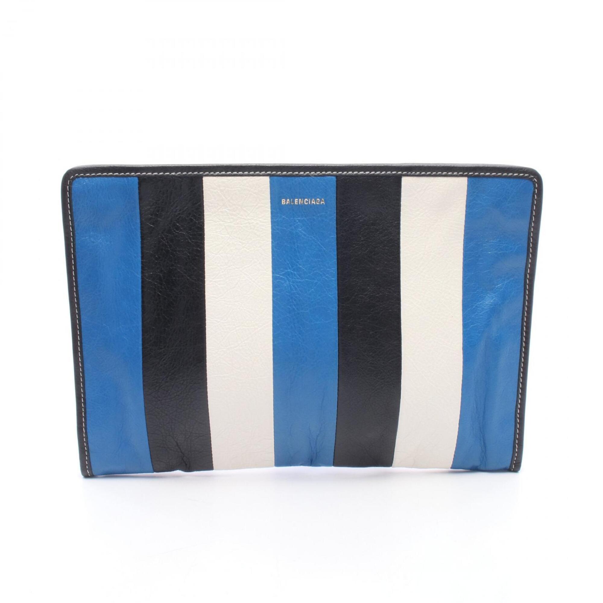 Balenciaga Black Blue White Leather Clutch Bag Handbag (Pre-Owned)