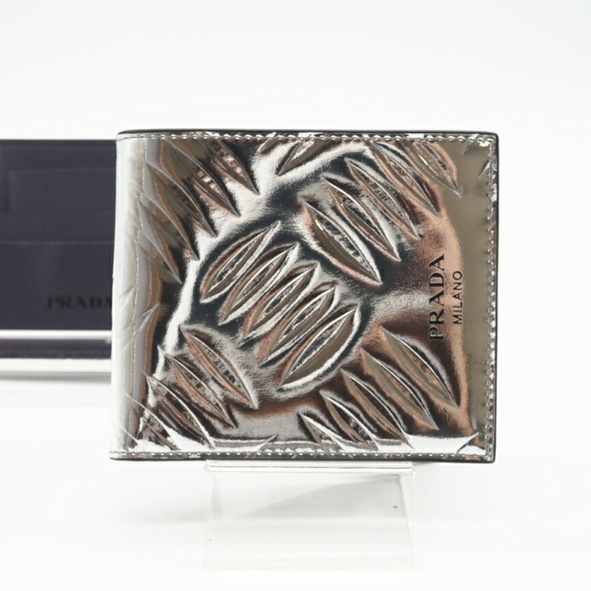 Prada Silver Black Patent Leather Wallet (Bi-Fold) (Pre-Owned)