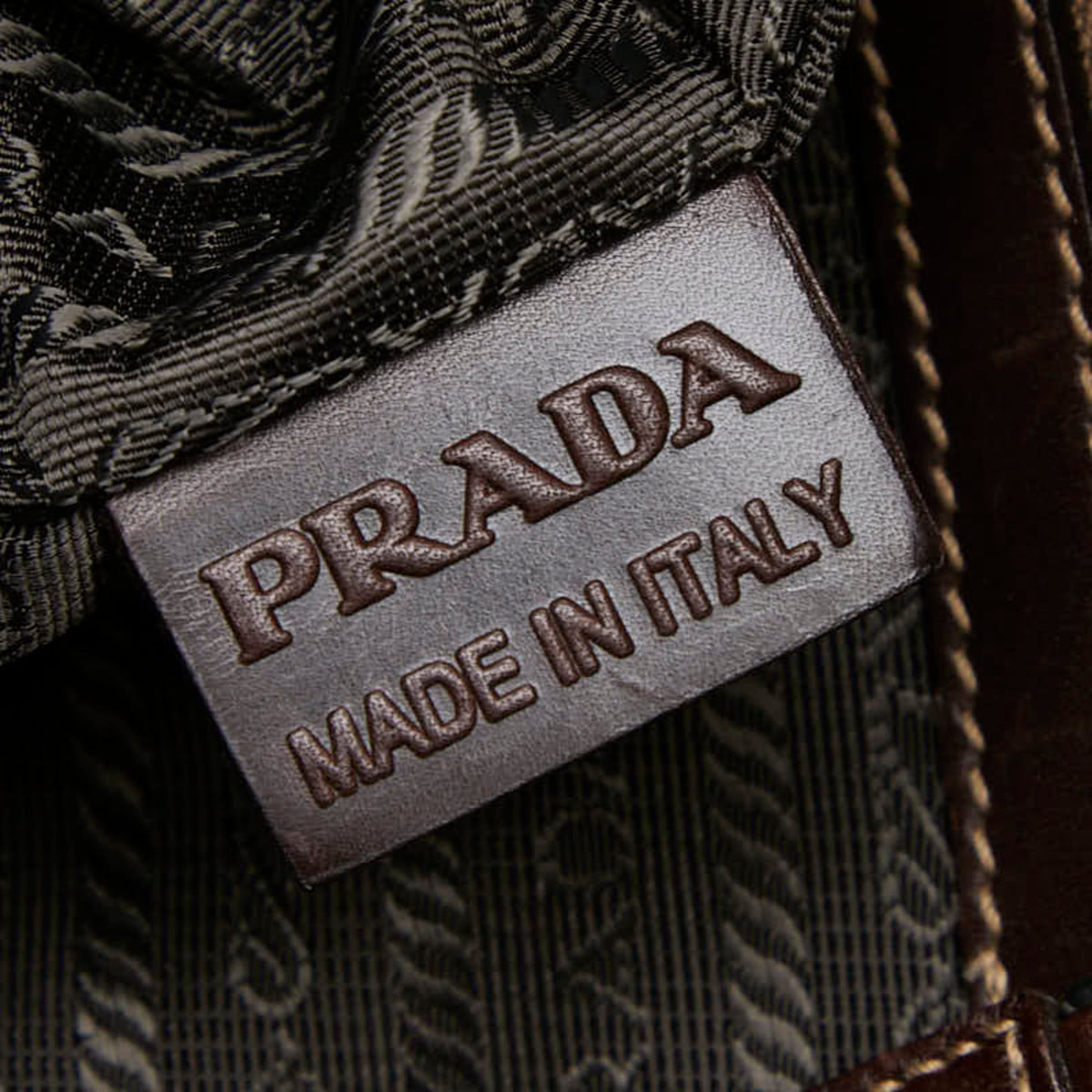 Prada Beige Brown Canvas Leather Shoulder Bag (Pre-Owned)