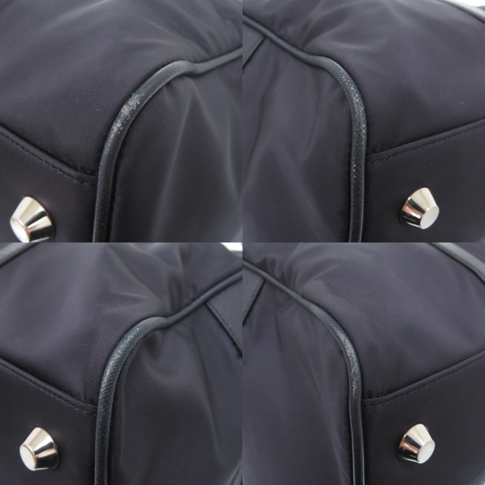 Prada Navy Nylon Leather Boston Bag (Pre-Owned)