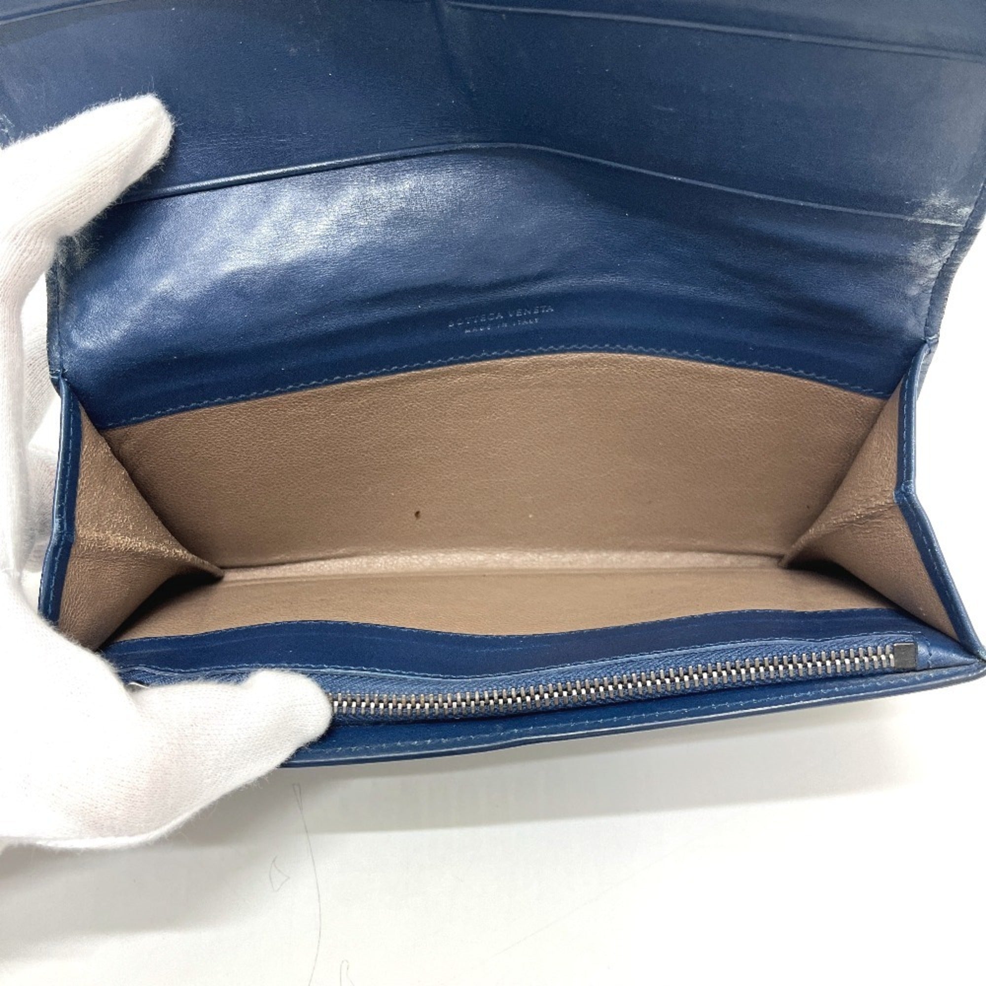 Bottega Veneta Blue Leather Long Wallet (Bi-Fold) (Pre-Owned)