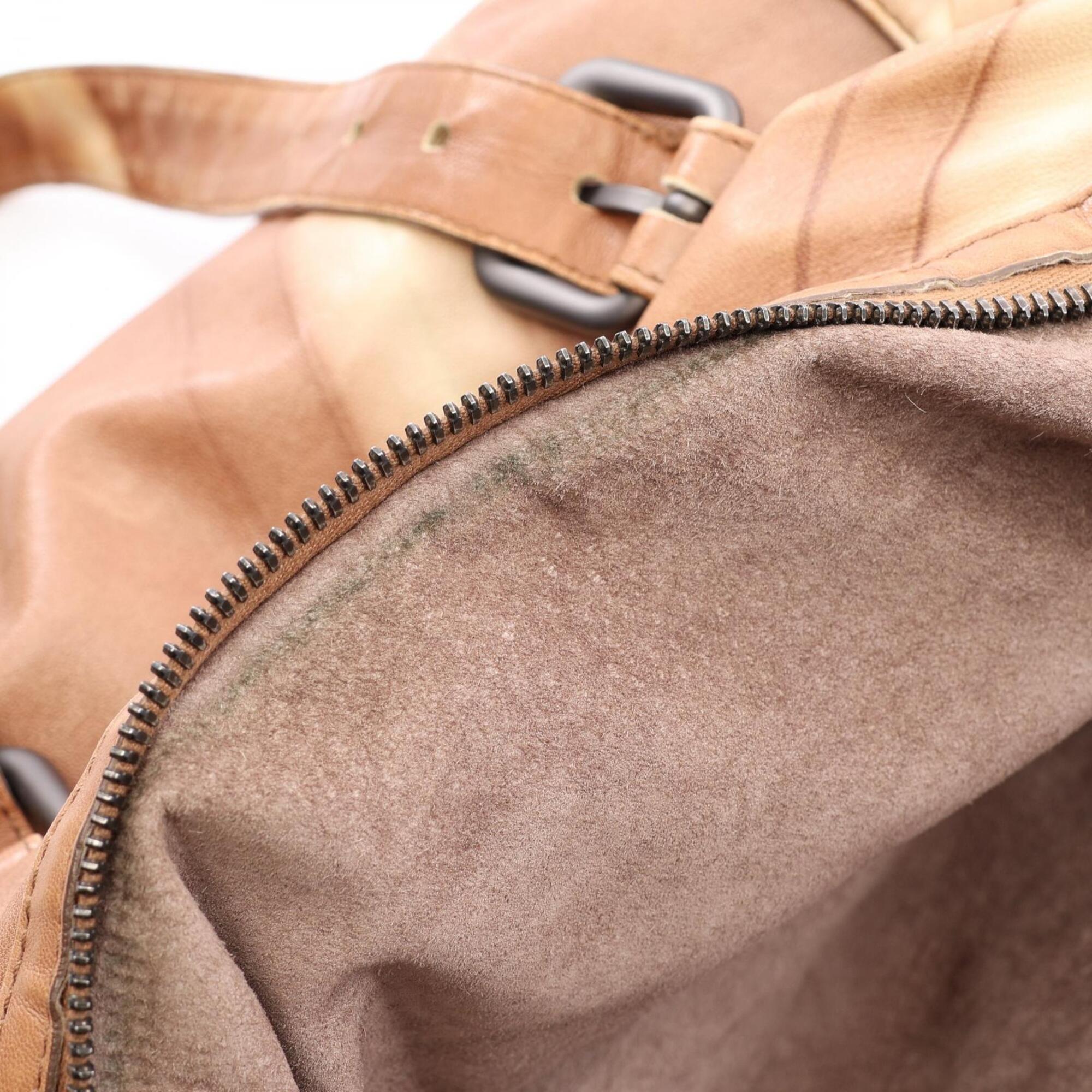 Bottega Veneta Beige Brown Leather Boston Bag Handbag (Pre-Owned)