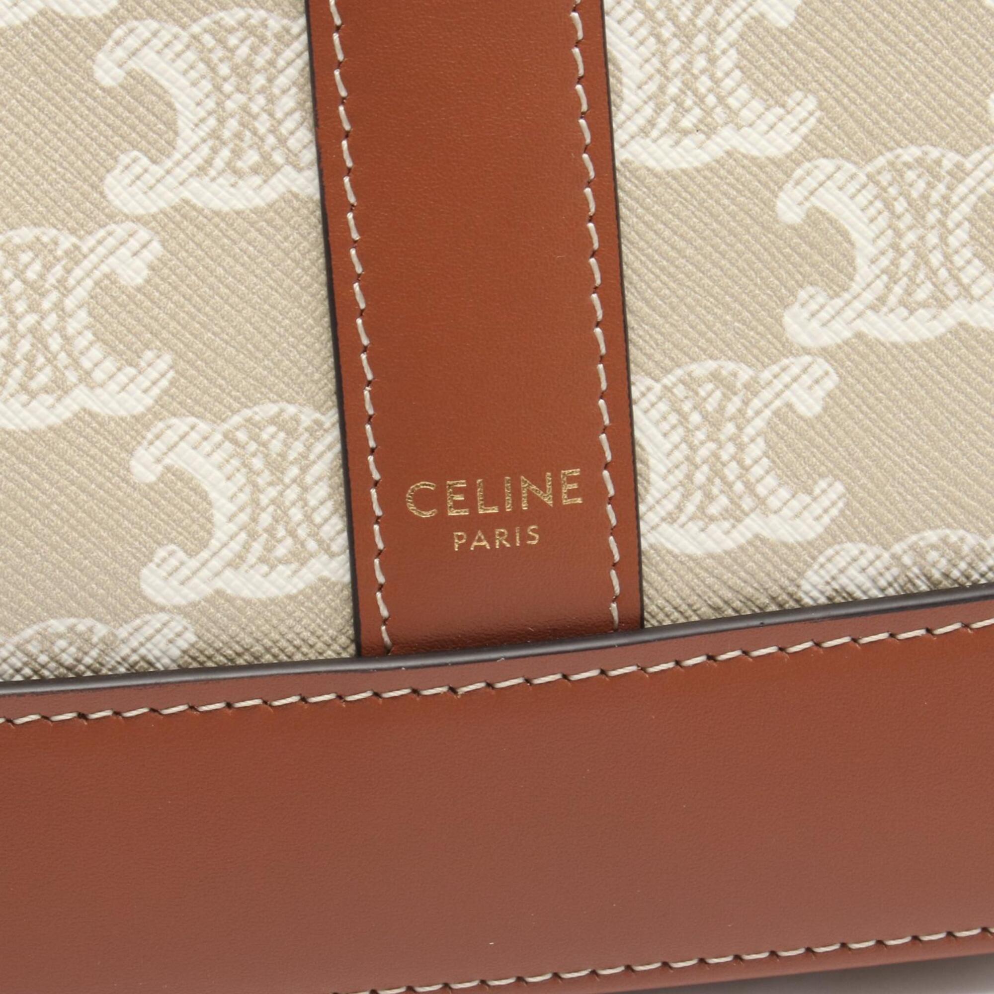 Celine Beige Brown White Coated Canvas Pvc Leather Handbag Shoulder Bag (Pre-Owned)