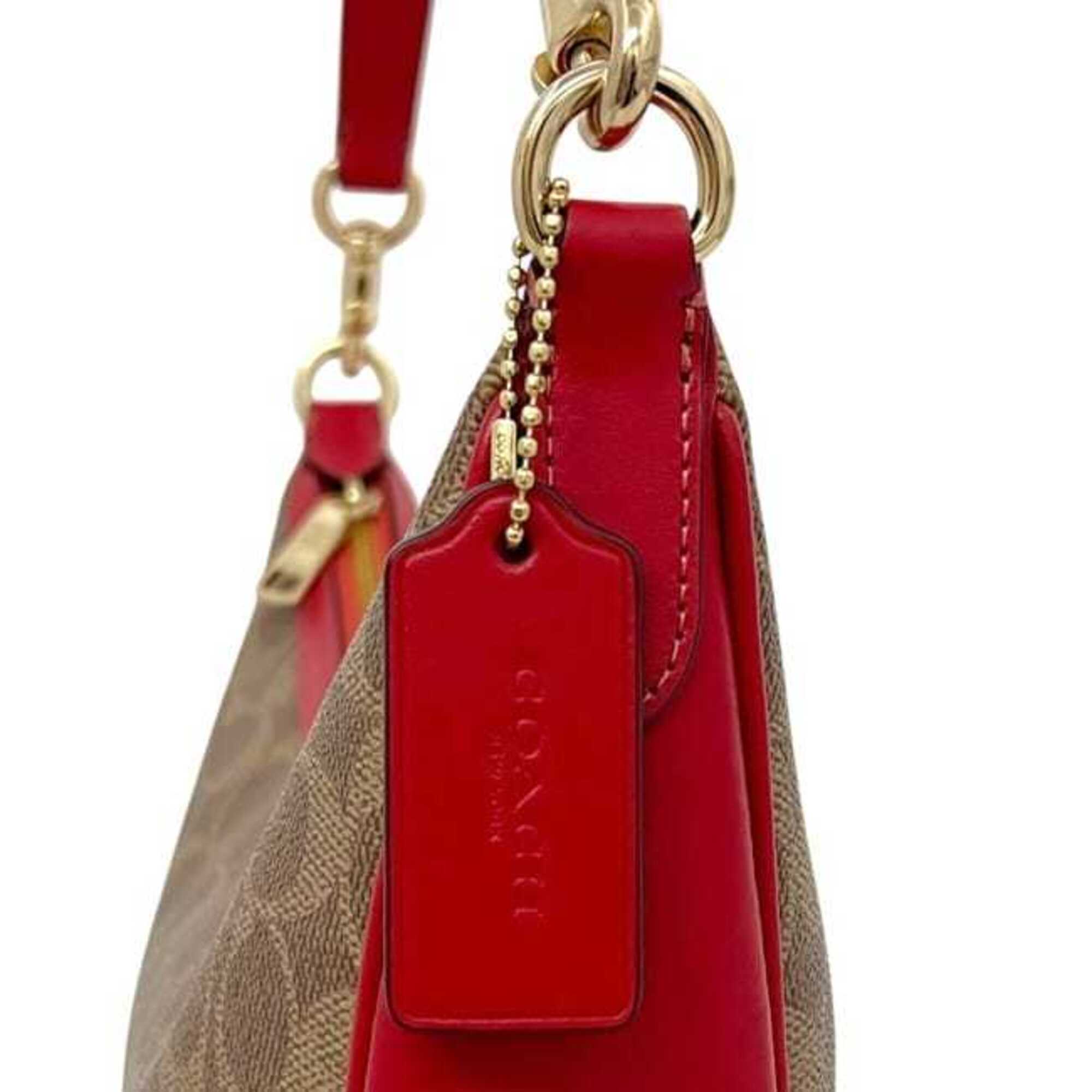 Coach Beige Red Color Pvc Leather Shoulder Bag (Pre-Owned)
