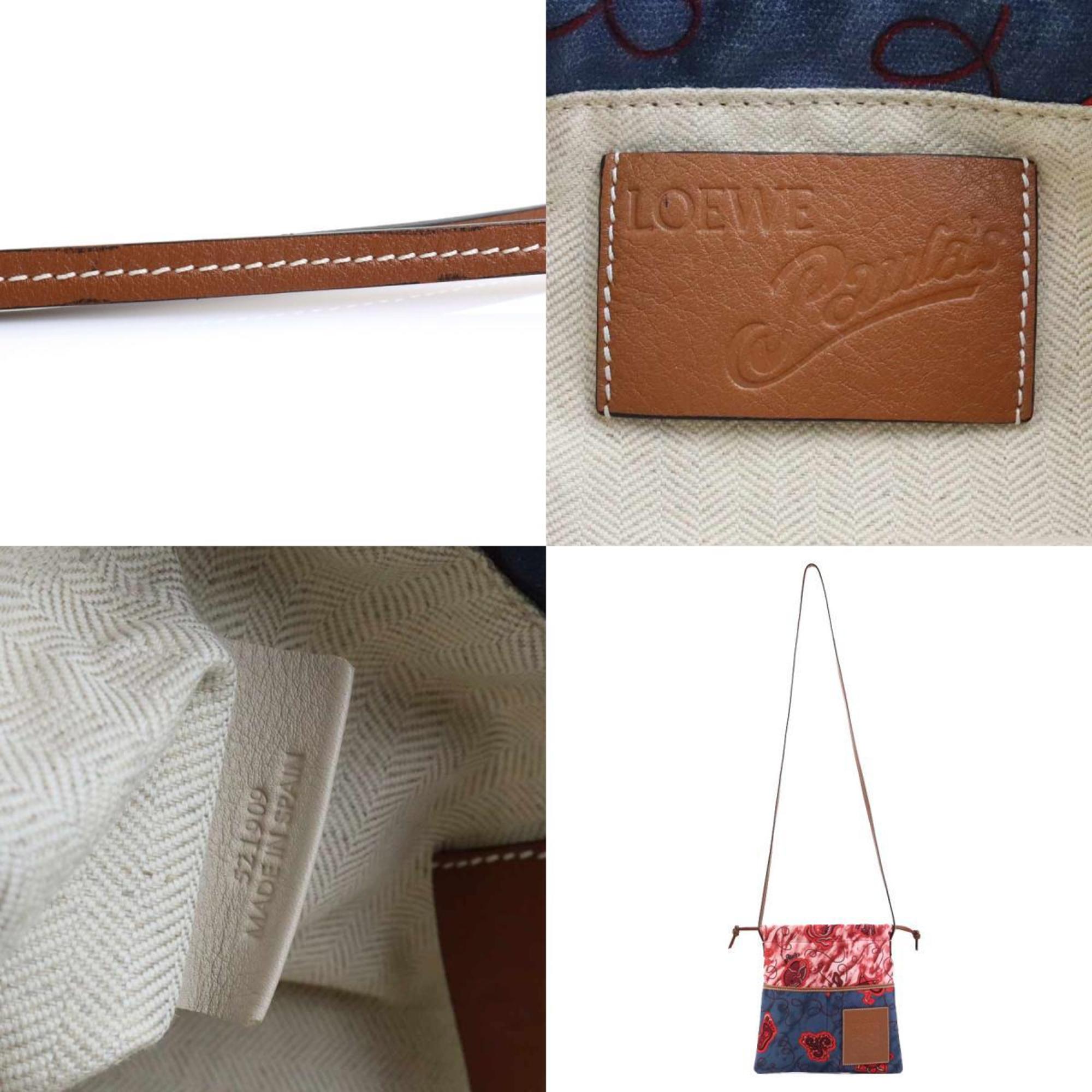 Loewe Brown Navy Red Color Canvas Leather Shoulder Bag (Pre-Owned)