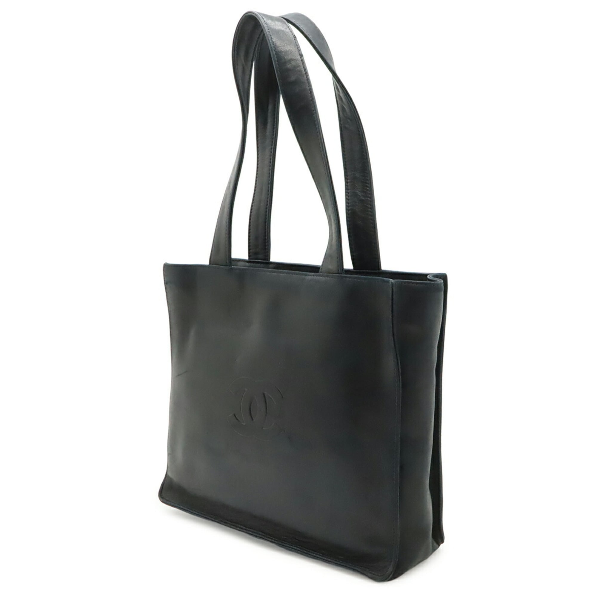 Chanel Camellia Black Leather Shoulder Bag Tote Bag (Pre-Owned)