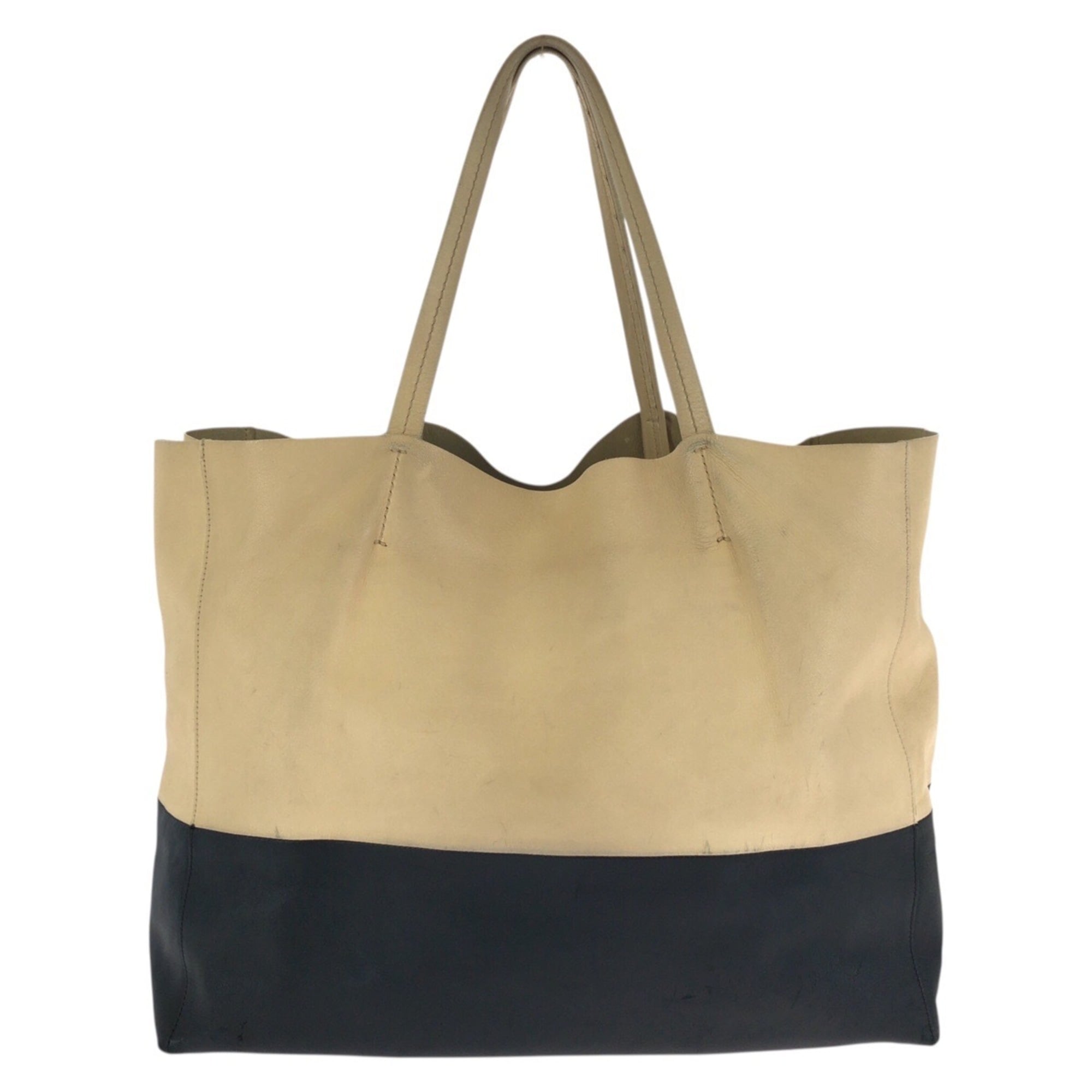 Celine Beige Black Leather Shoulder Bag Tote Bag (Pre-Owned)