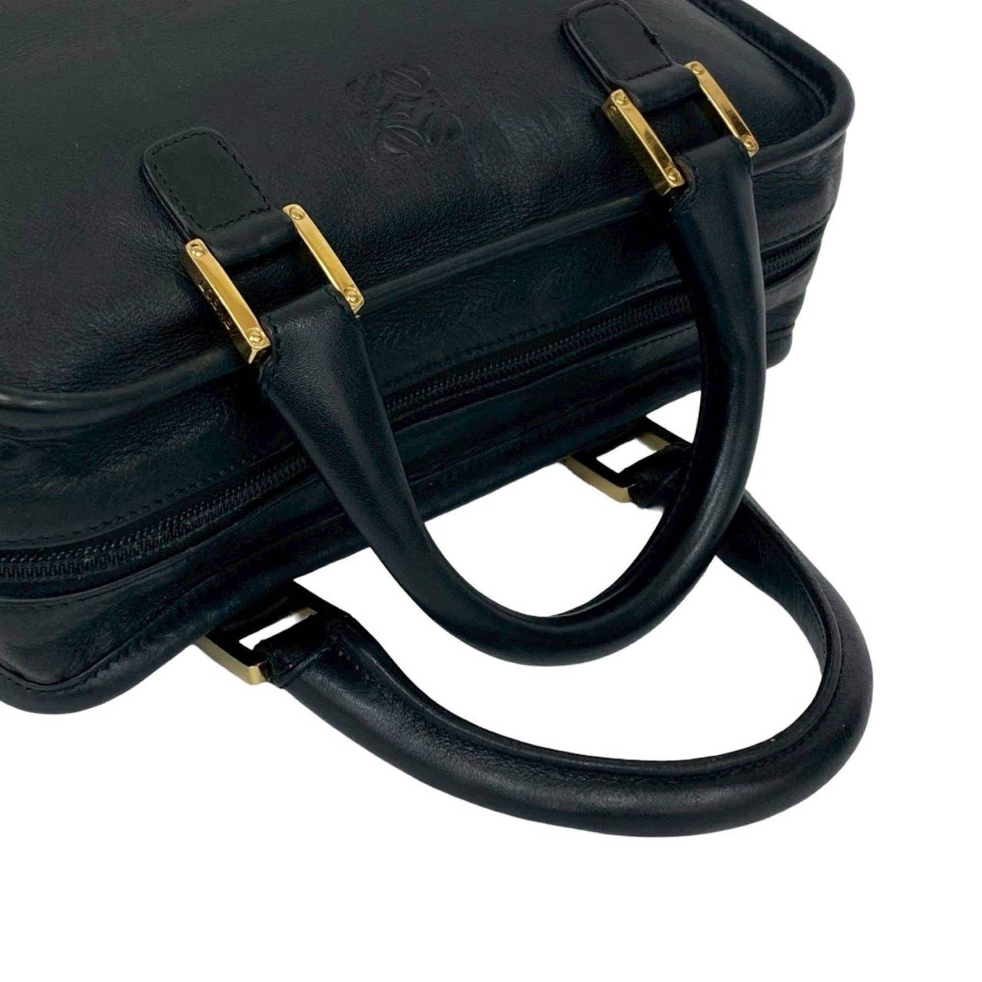 Loewe Black Leather Boston Bag Handbag Tote Bag (Pre-Owned)