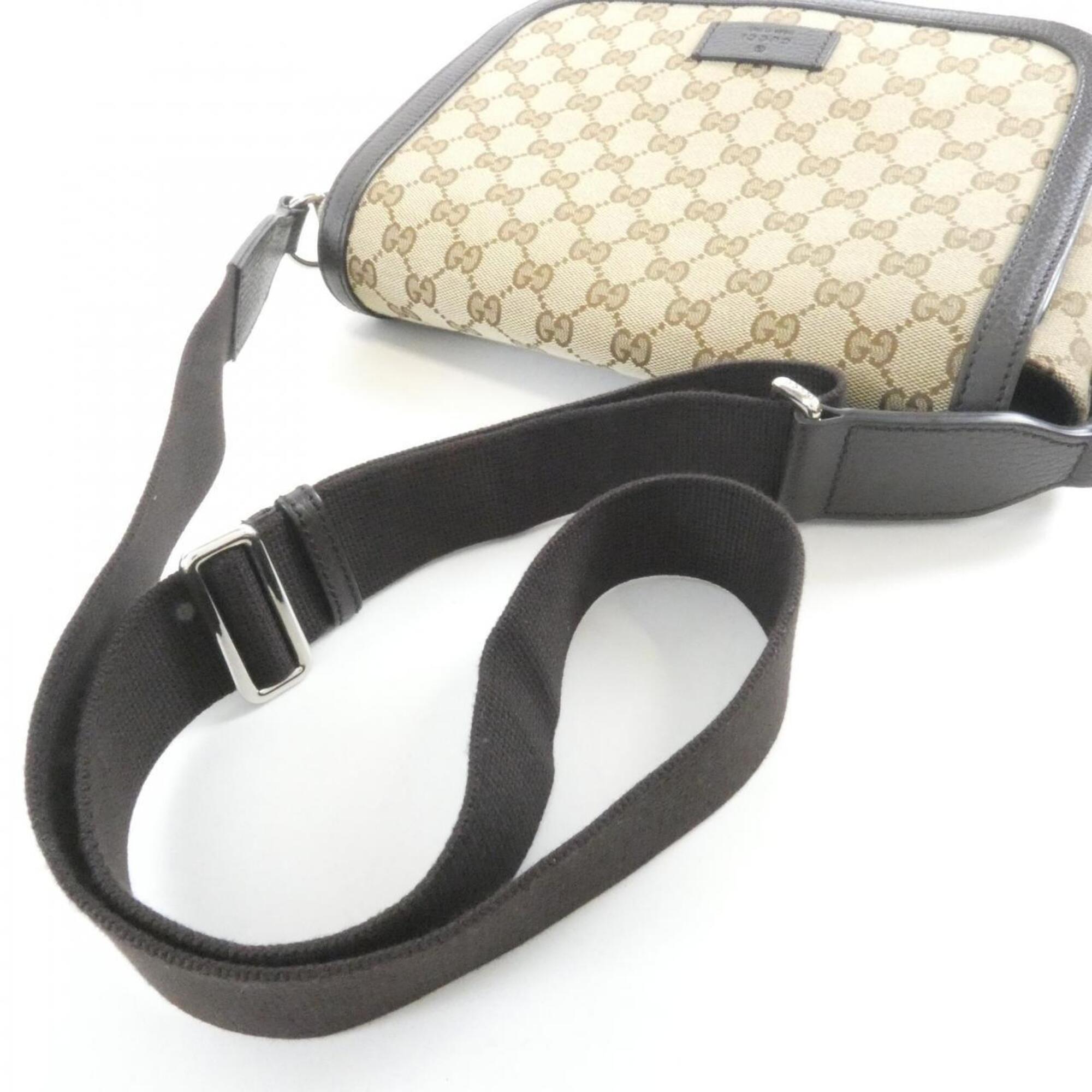 Gucci Gg Canvas Beige Brown Gg Canvas Leather Shoulder Bag (Pre-Owned)