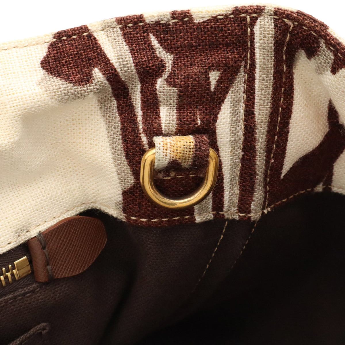 Prada Canapa Brown Ivory Canvas Handbag Shoulder Bag Tote Bag (Pre-Owned)