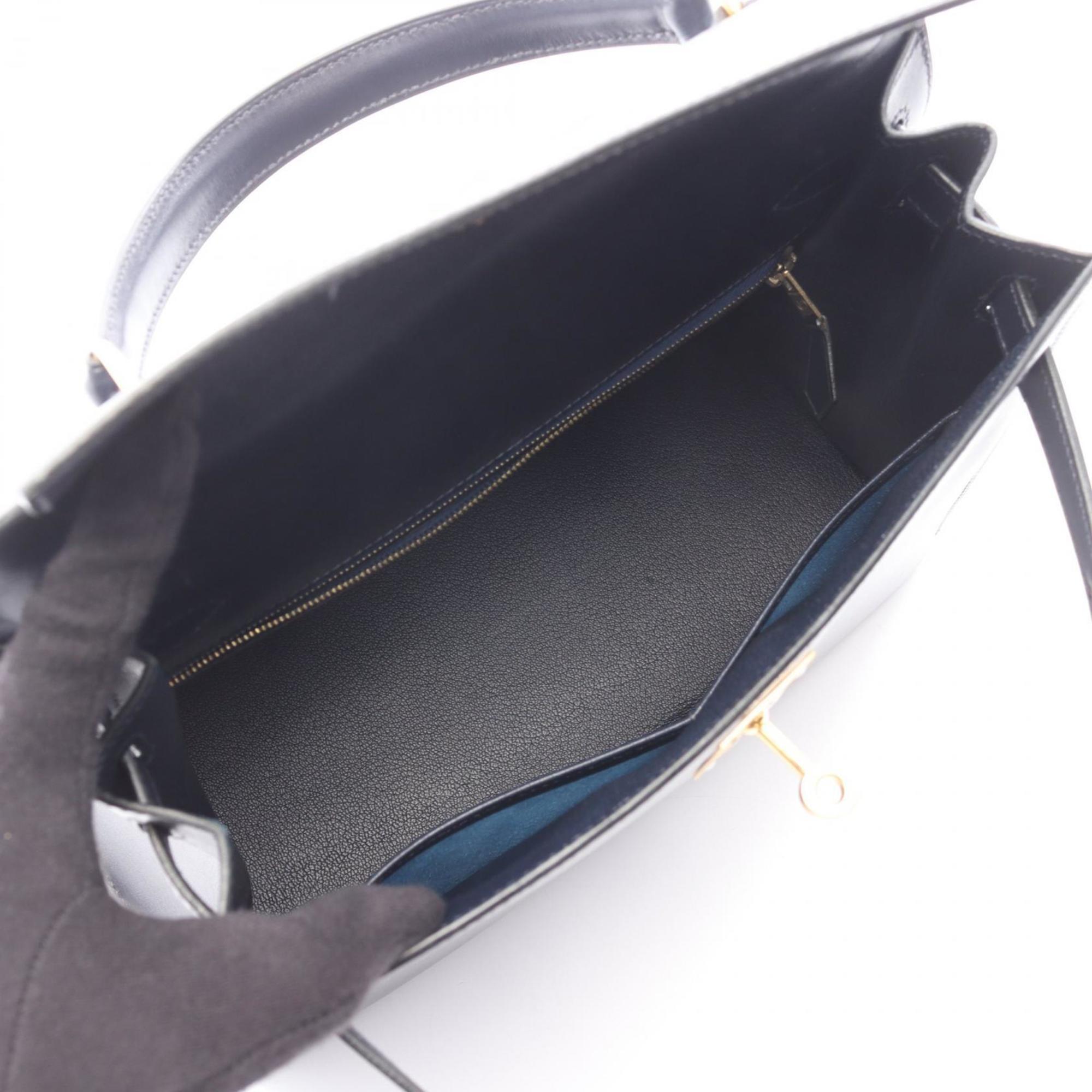 Hermes Blue Indigo Navy Box Calf Leather Handbag (Pre-Owned)