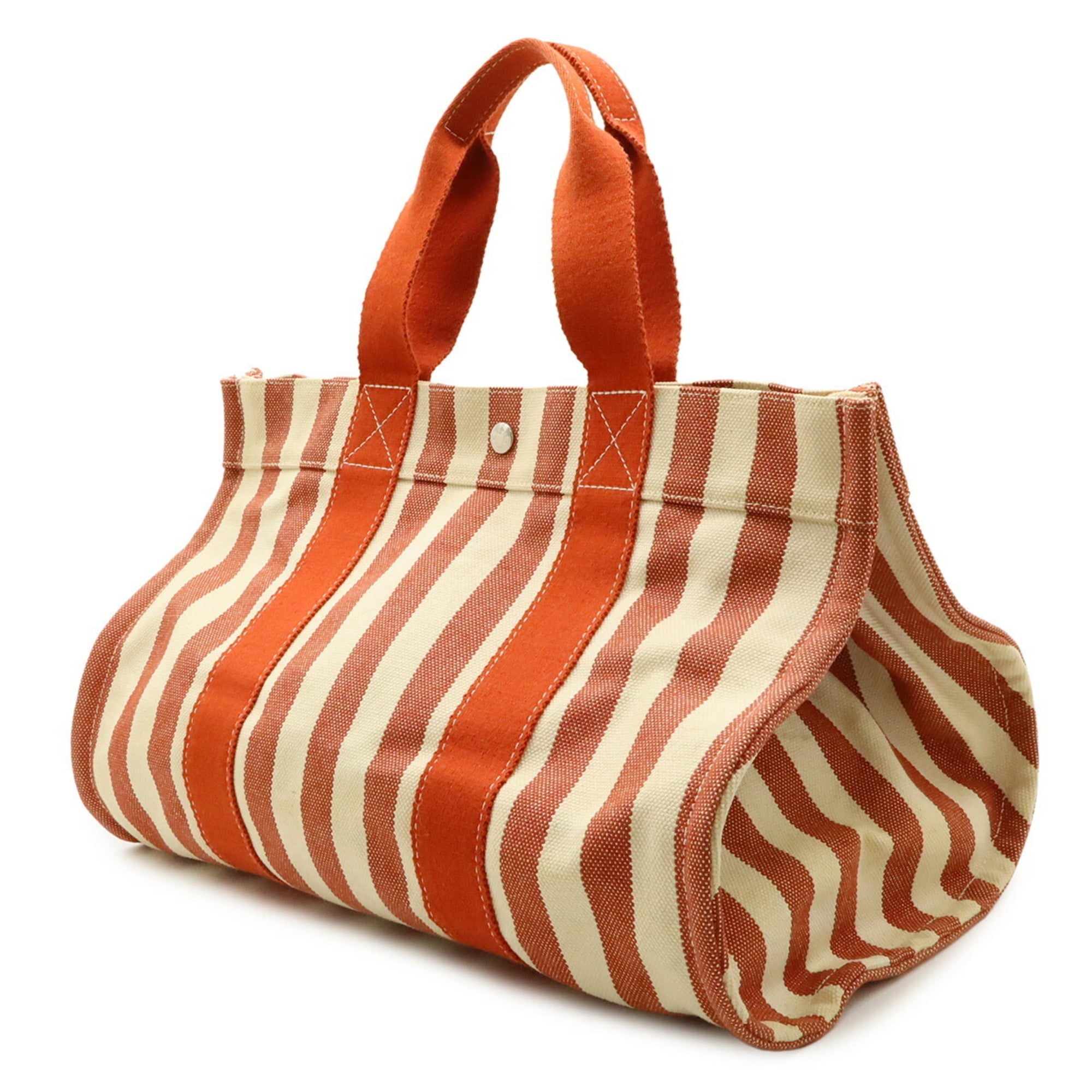 Hermes Ivory Red Color Canvas Handbag Tote Bag (Pre-Owned)