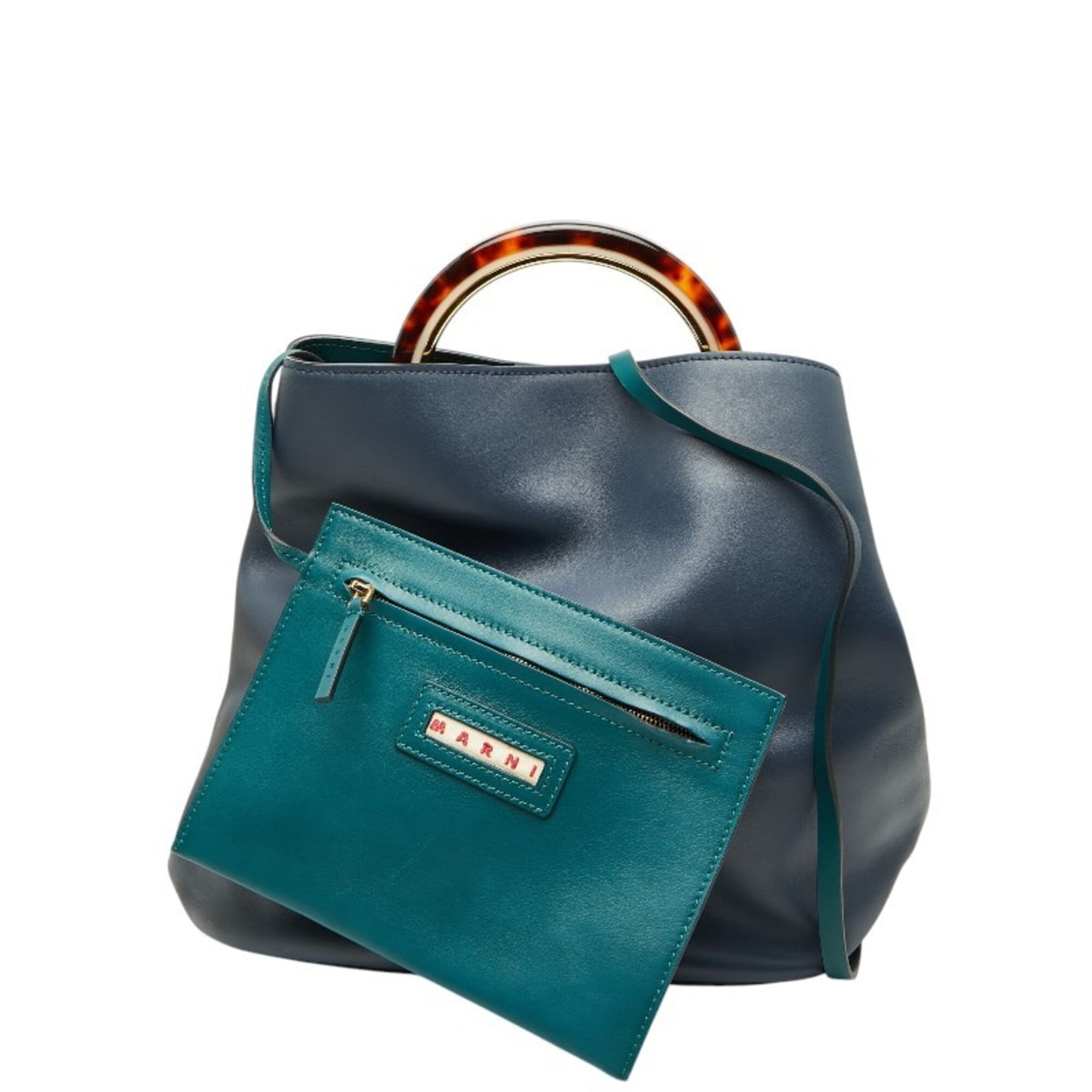 Marni Navy Leather Handbag Pouch Shoulder Bag (Pre-Owned)