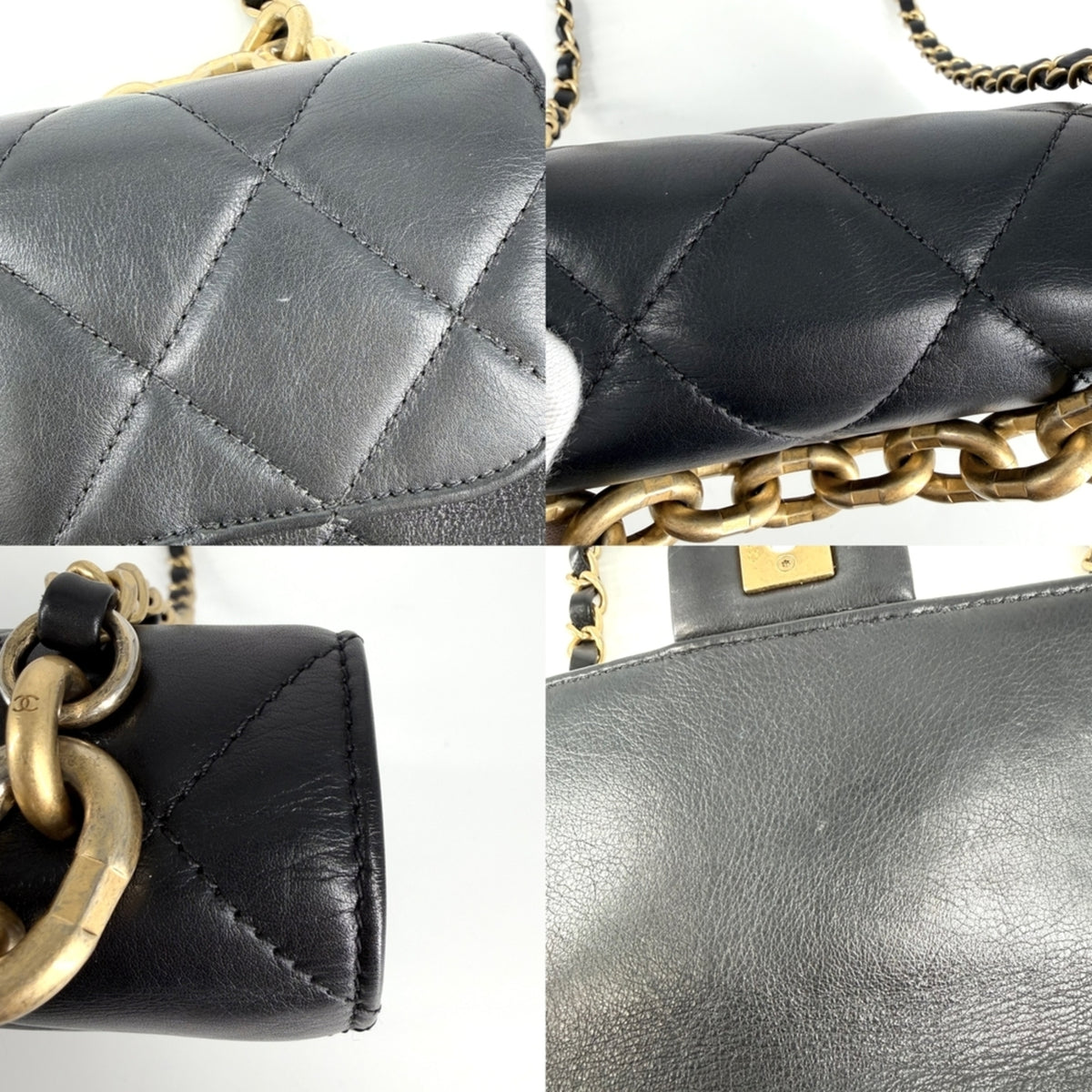 Chanel Black White Leather Handbag Shoulder Bag (Pre-Owned)