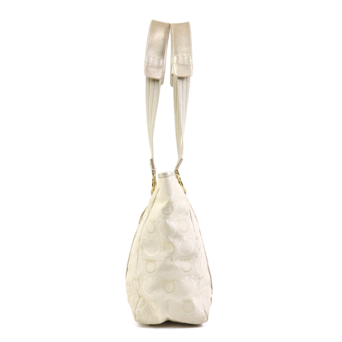 Salvatore Ferragamo Light Beige Canvas Leather Shoulder Bag (Pre-Owned)