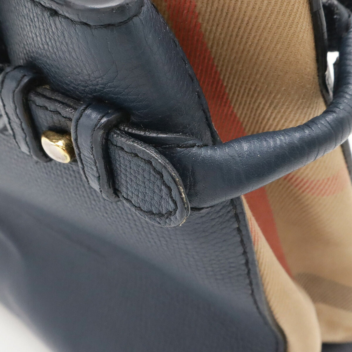 Burberry Beige Navy Leather Handbag Tote Bag (Pre-Owned)