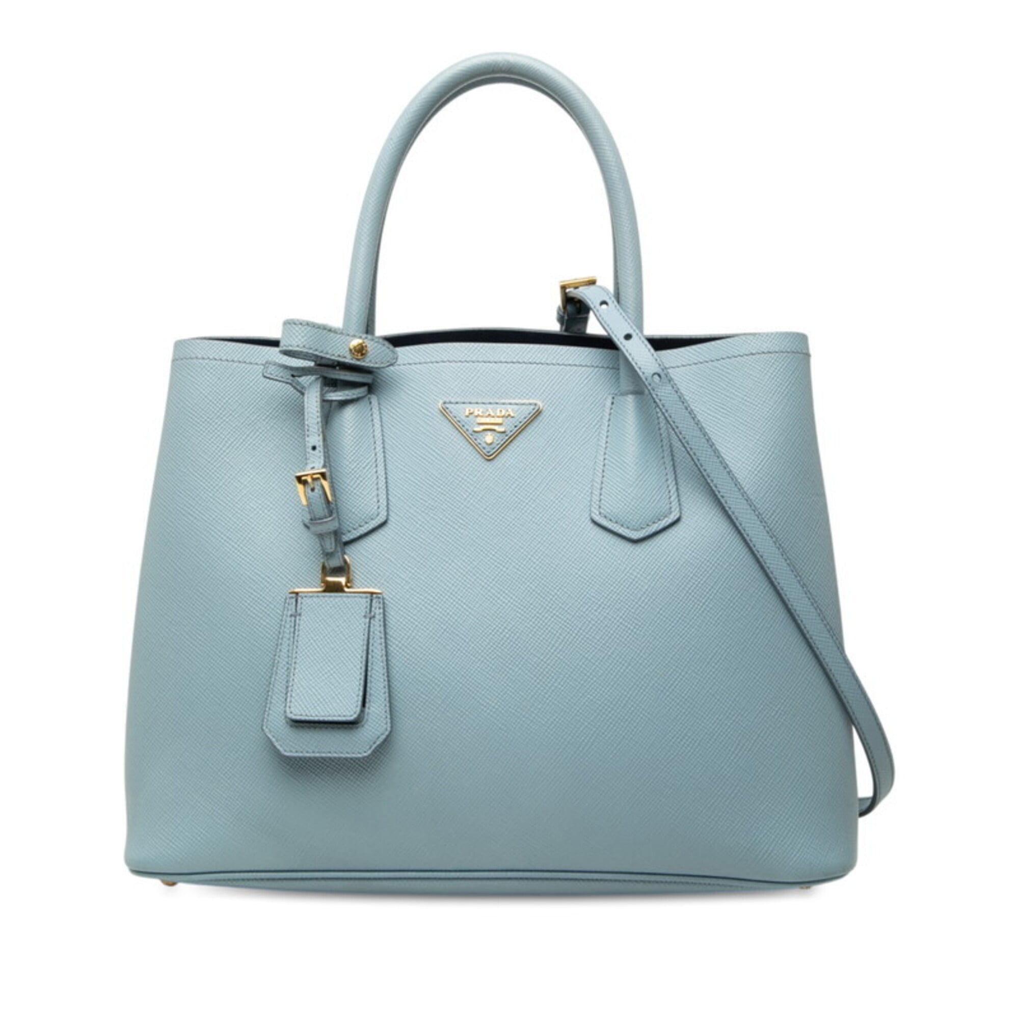 Prada Light Blue Saffiano Triangle Leather Handbag Shoulder Bag (Pre-Owned)
