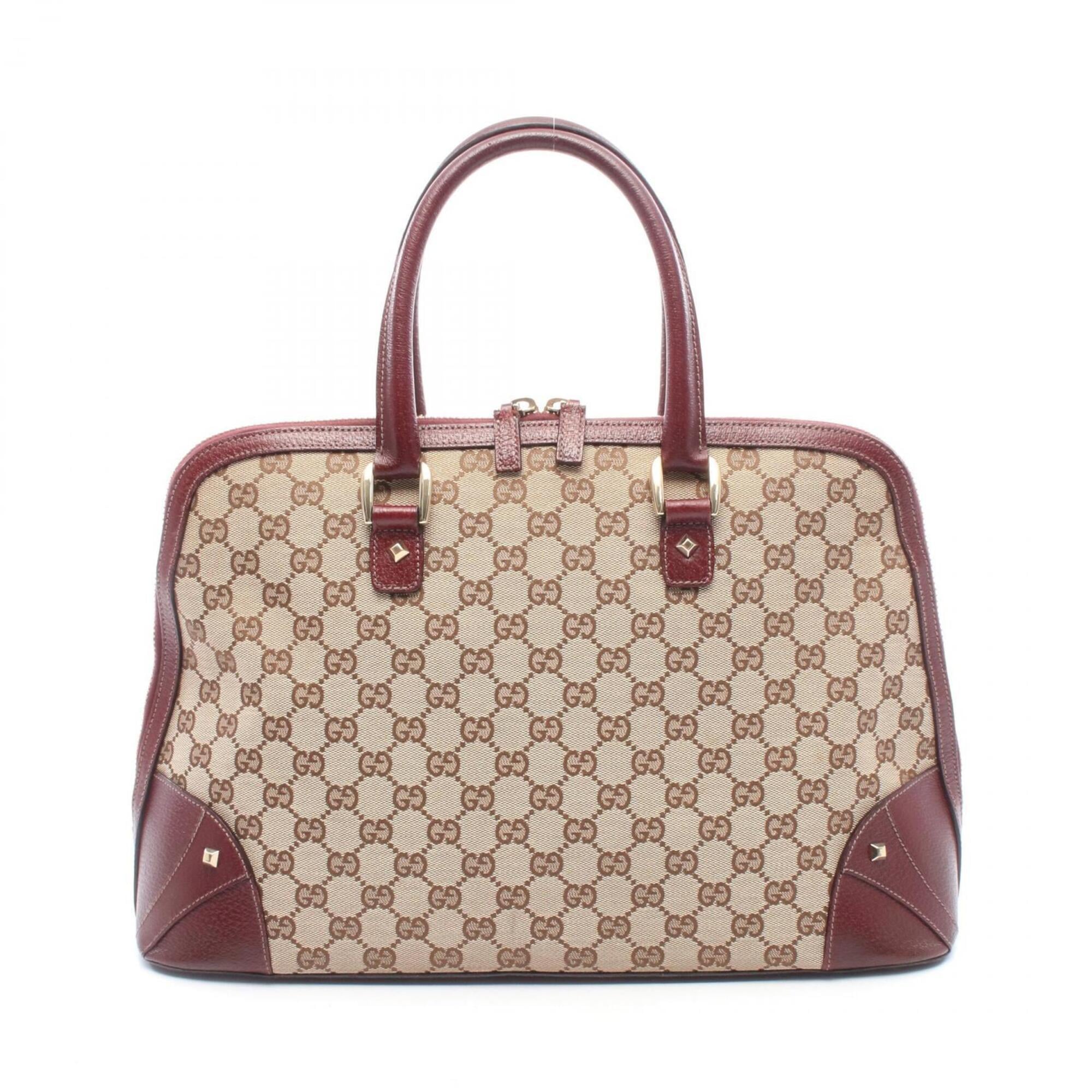 Gucci Beige Bordeaux Canvas Leather Handbag (Pre-Owned)