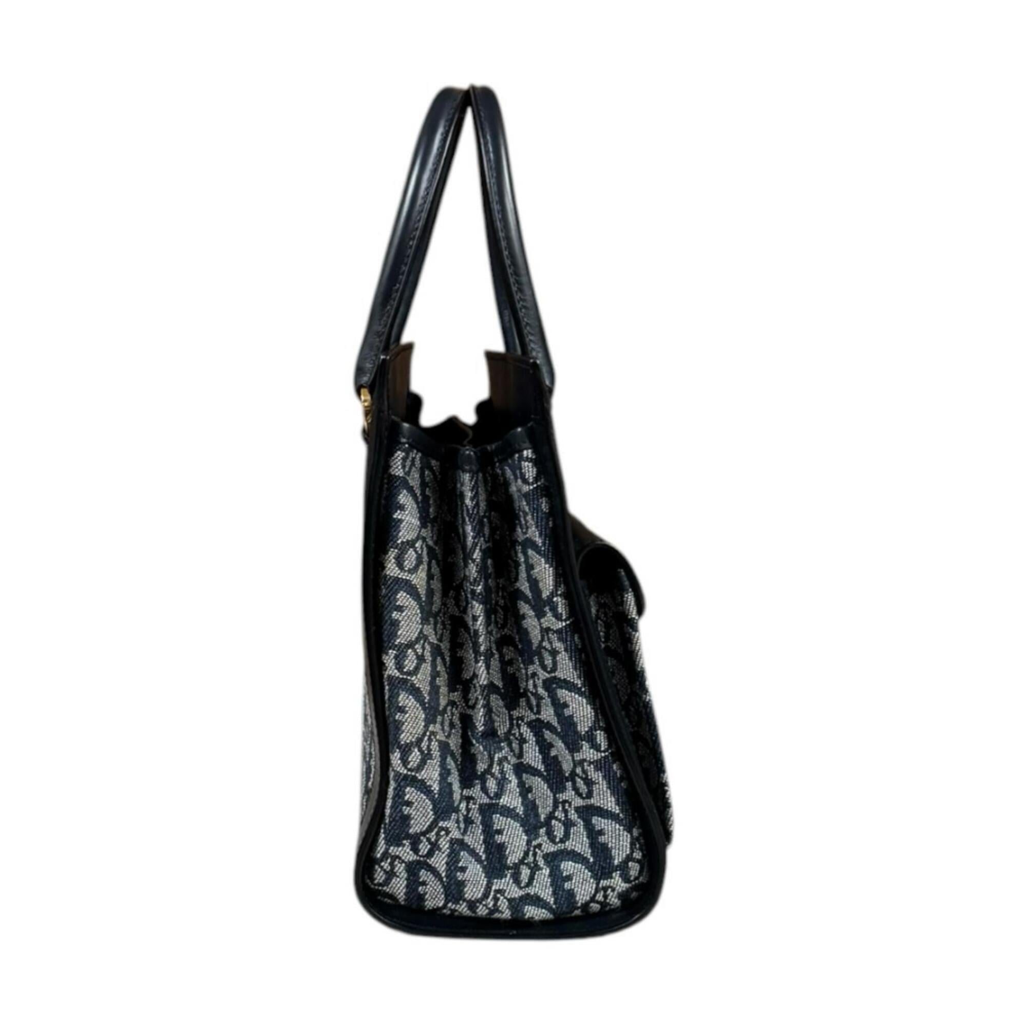 Christian Dior Navy Leather Jacquard Handbag (Pre-Owned)