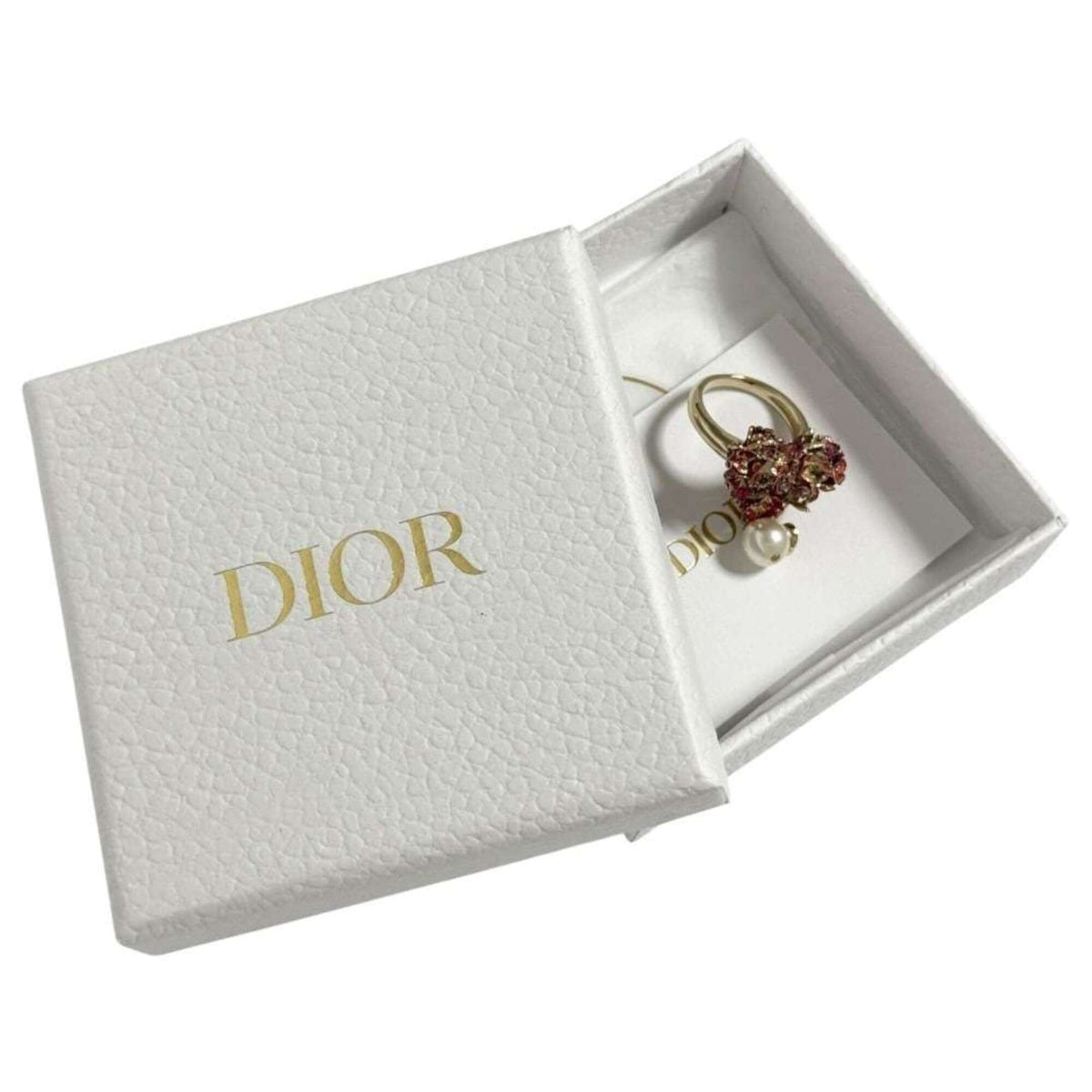 Christian Dior Artificial Pearl Metal Band Ring (Pre-Owned)