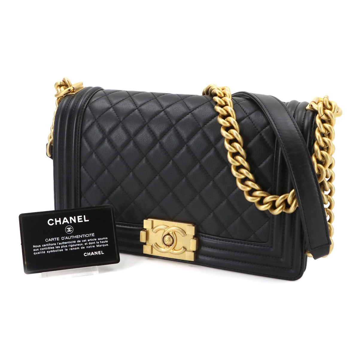 Chanel Black Leather Handbag Shoulder Bag (Pre-Owned)