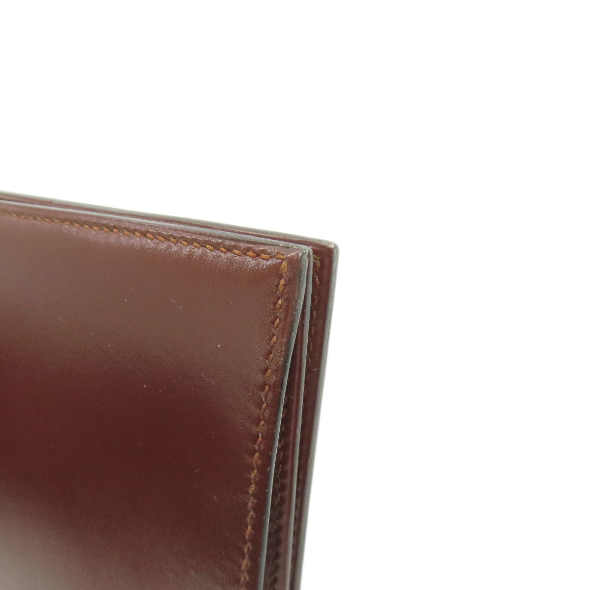 Hermes Brown Red Color Box Calf Leather Long Bill Wallet (Bi-Fold) (Pre-Owned)
