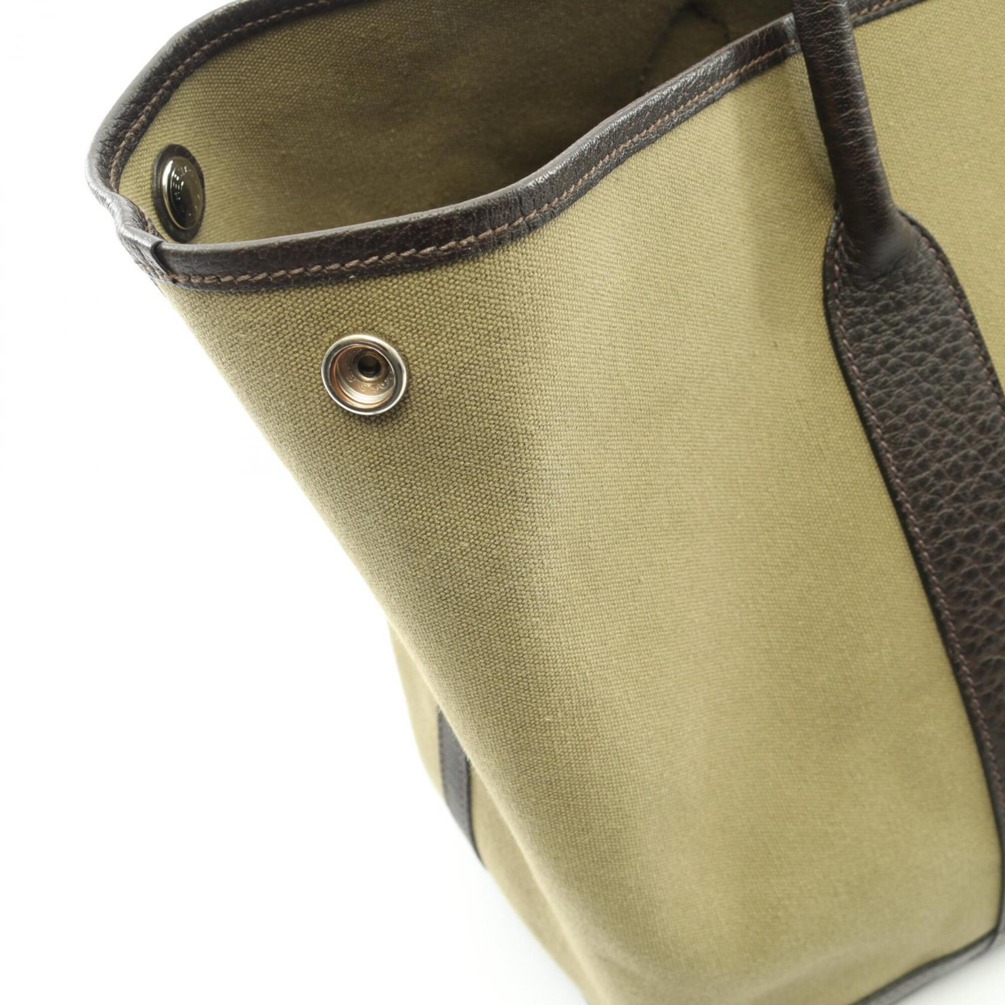 Hermes Brown Khaki Toile Officier Canvas Leather Buffalo Leather Handbag Tote Bag (Pre-Owned)
