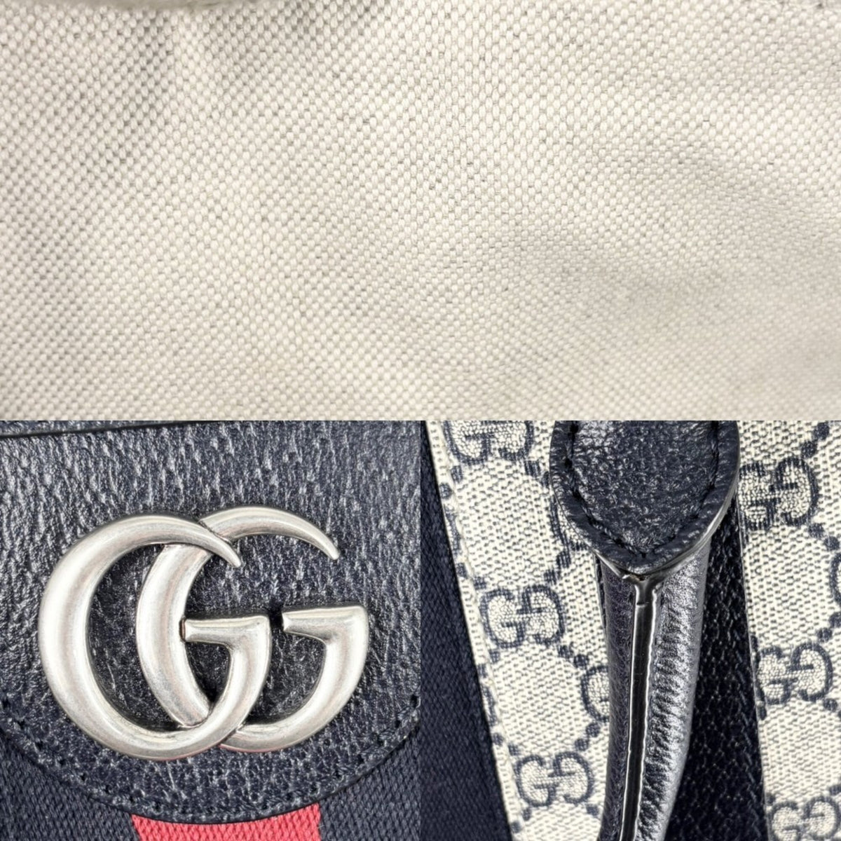 Gucci Beige Navy Gg Supreme Leather Boston Bag Handbag Shoulder Bag (Pre-Owned)