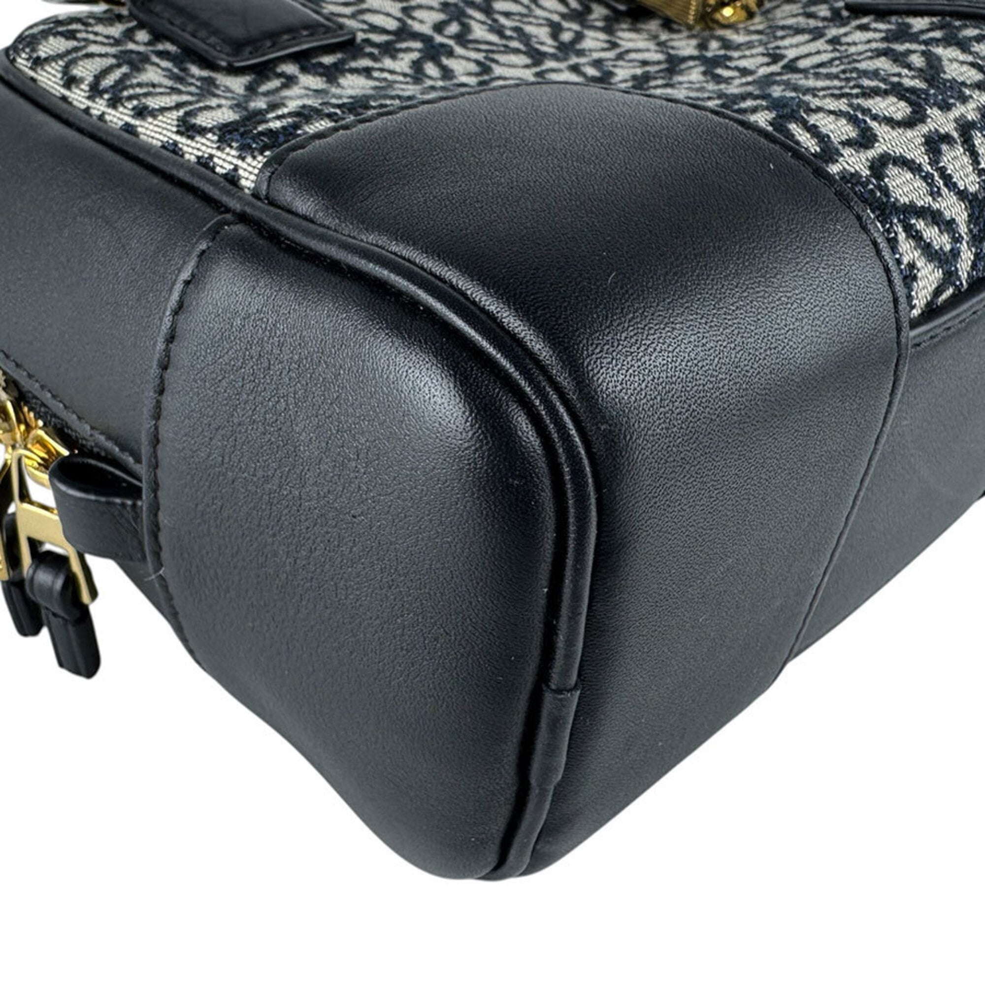 Loewe Black Navy Leather Jacquard Handbag Shoulder Bag (Pre-Owned)