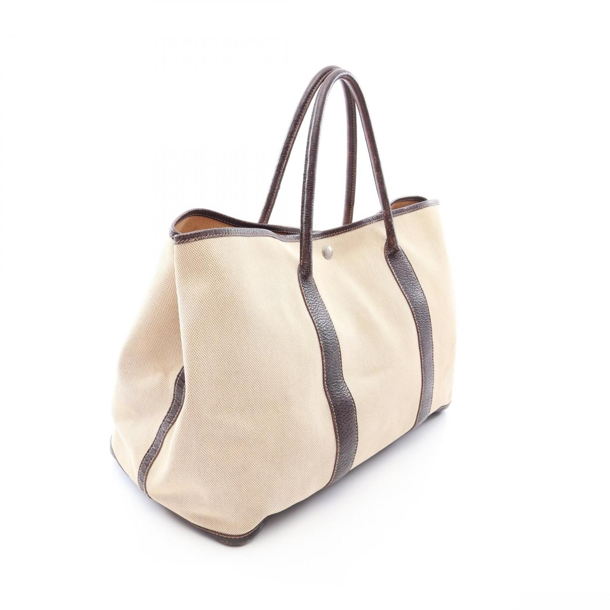 Hermes Beige Brown Toile H Buffalo Leather Handbag Tote Bag (Pre-Owned)