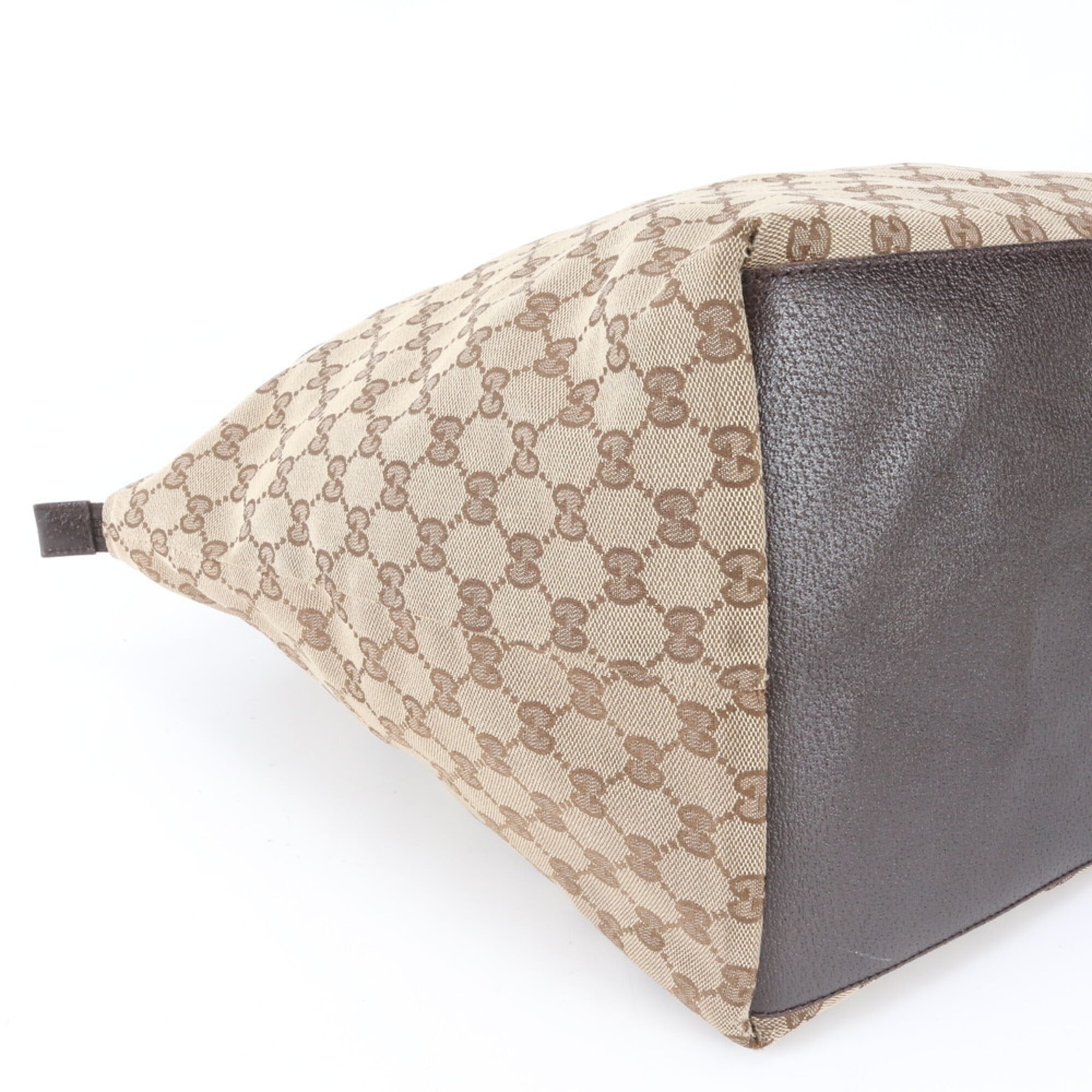 Gucci Beige Leather Canvas Shoulder Bag Tote Bag (Pre-Owned)
