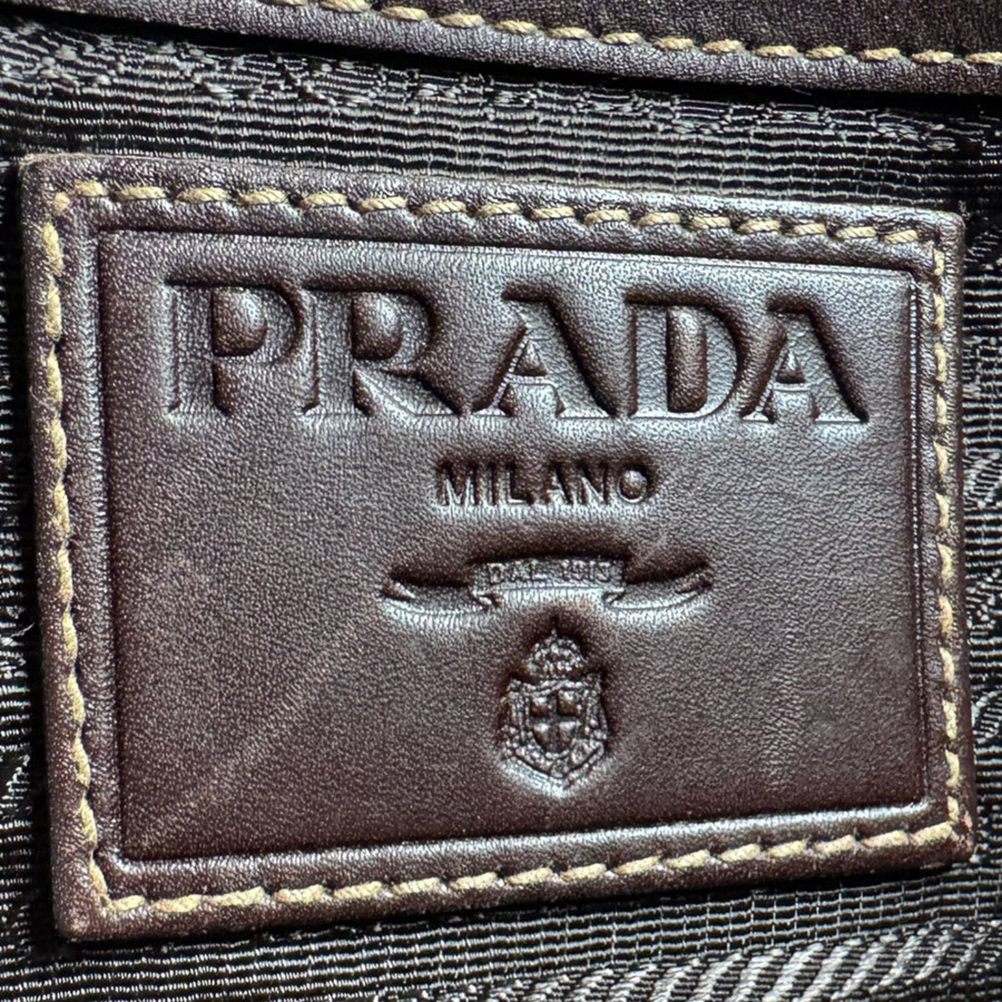Prada Brown Canvas Leather Shoulder Bag (Pre-Owned)
