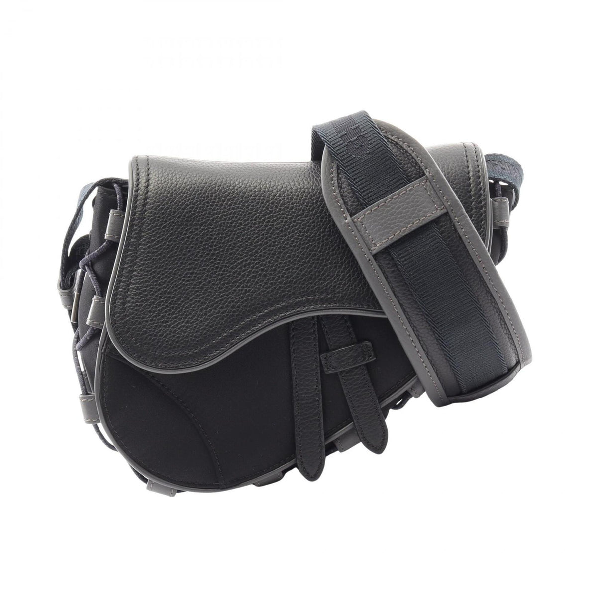 Christian Dior Black Nylon Leather Saddle Bag Shoulder Bag (Pre-Owned)